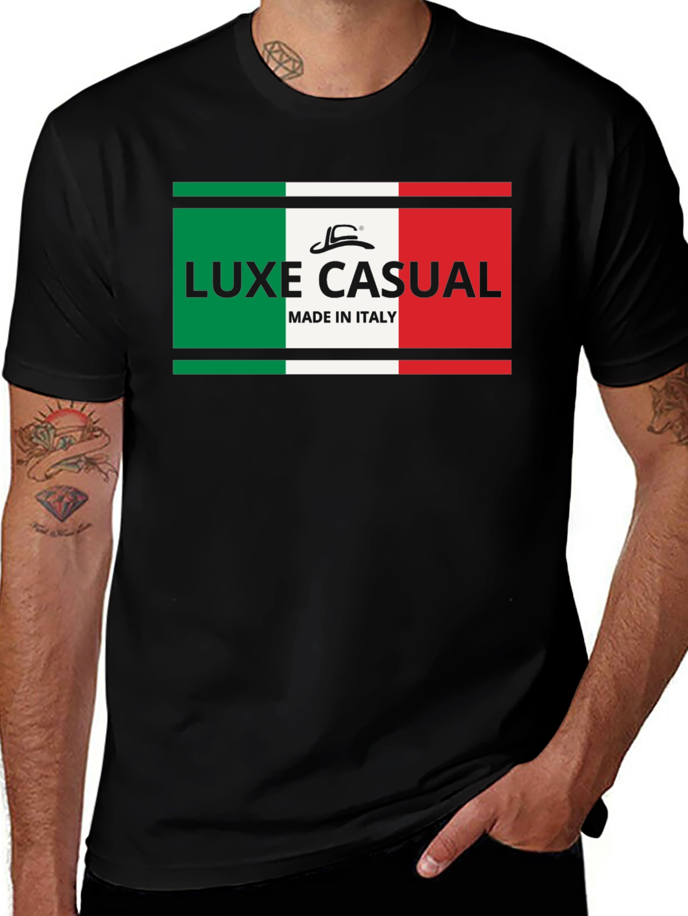 Luxe Casual Italy Flag T-Shirt - Black