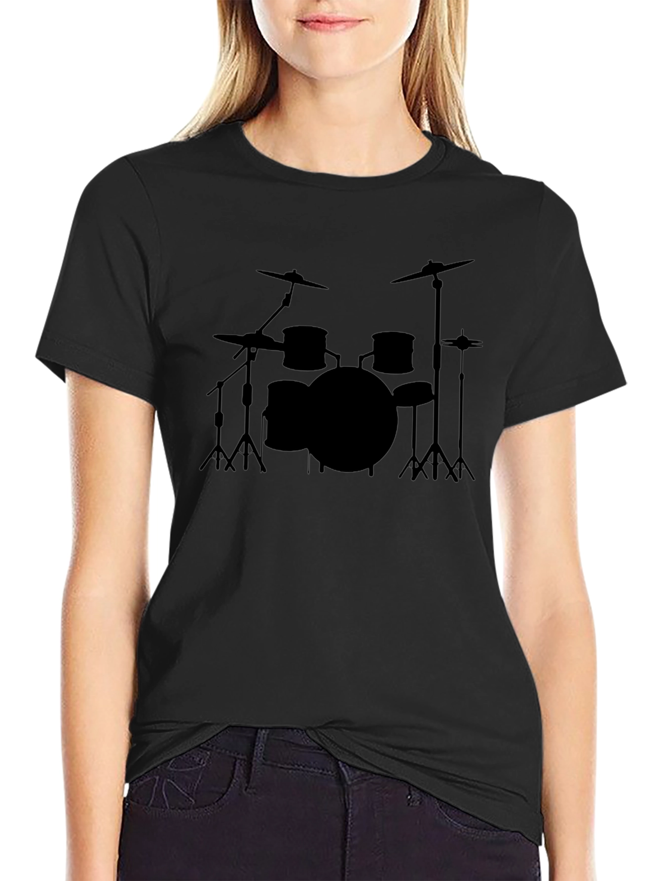 Black Drum Set Graphic T-Shirt