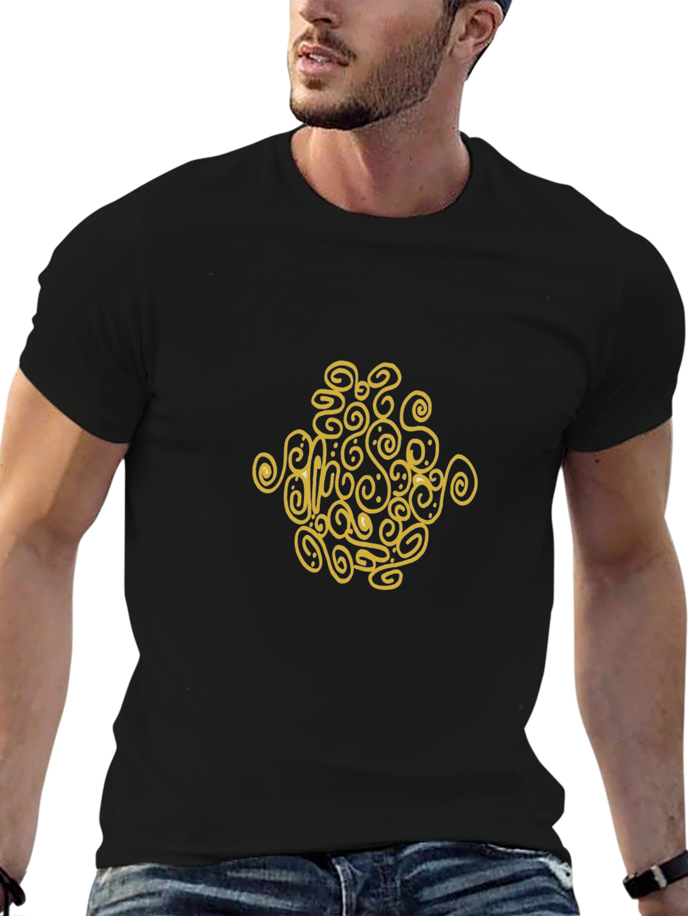 Abstract Swirl Graphic Black T-Shirt