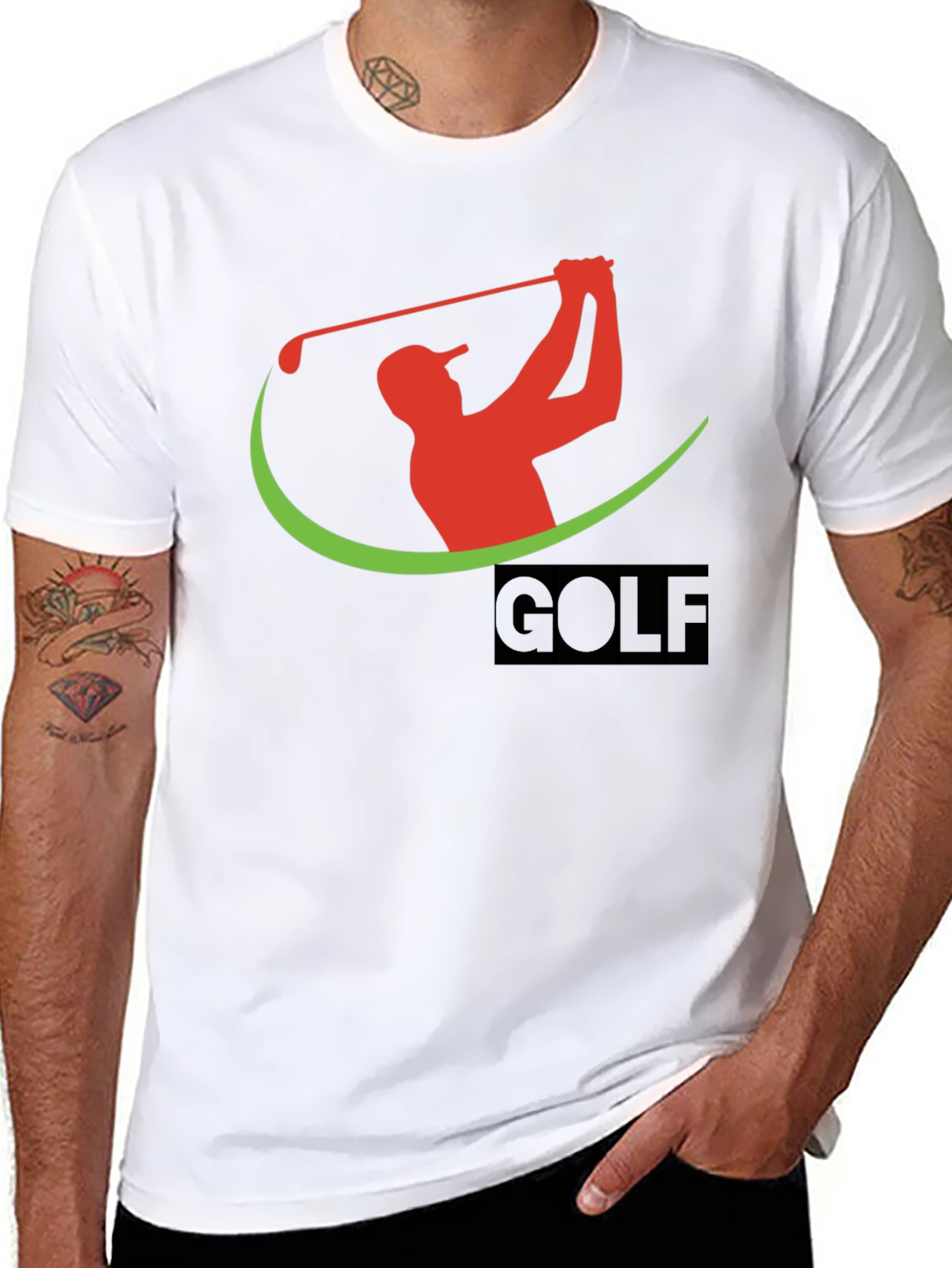 Golfing Tee - Red Swing Logo on Black Cotton