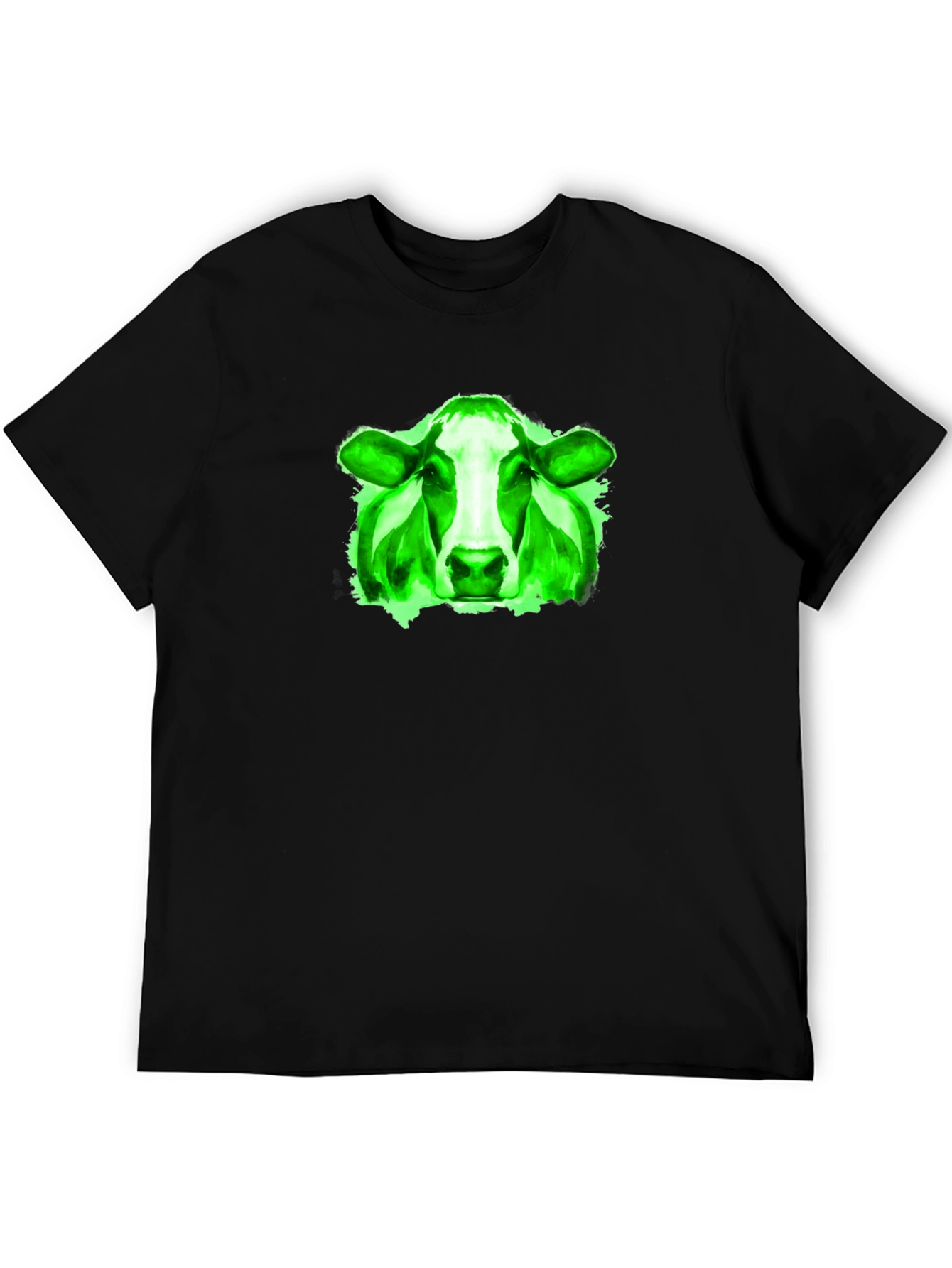 Green Cow Graphic Black T-Shirt