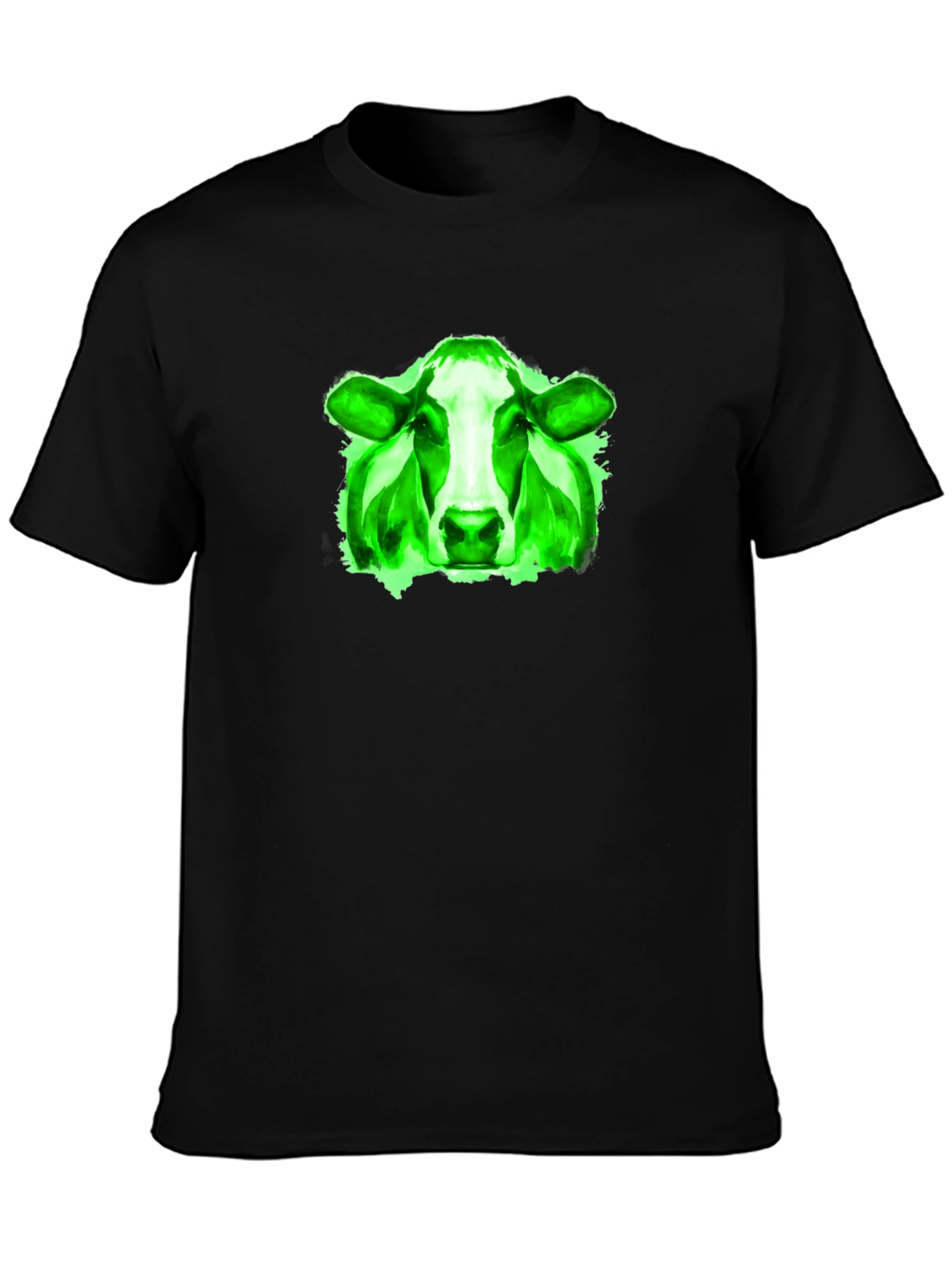 Green Cow Graphic Black T-Shirt