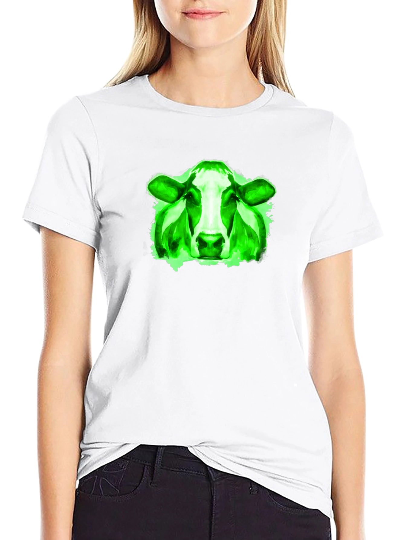 Green Cow Graphic Black T-Shirt