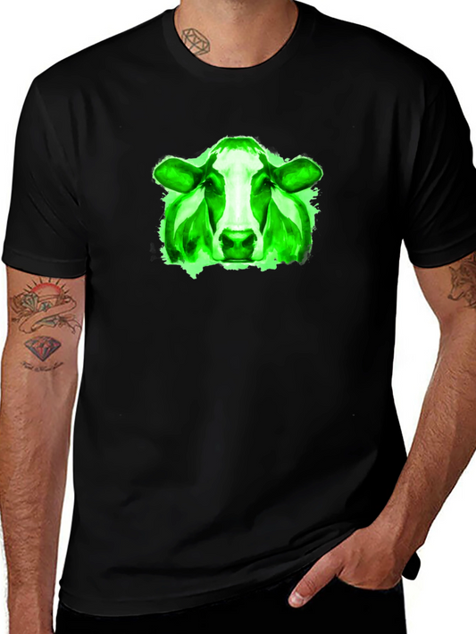 Green Cow Graphic Black T-Shirt