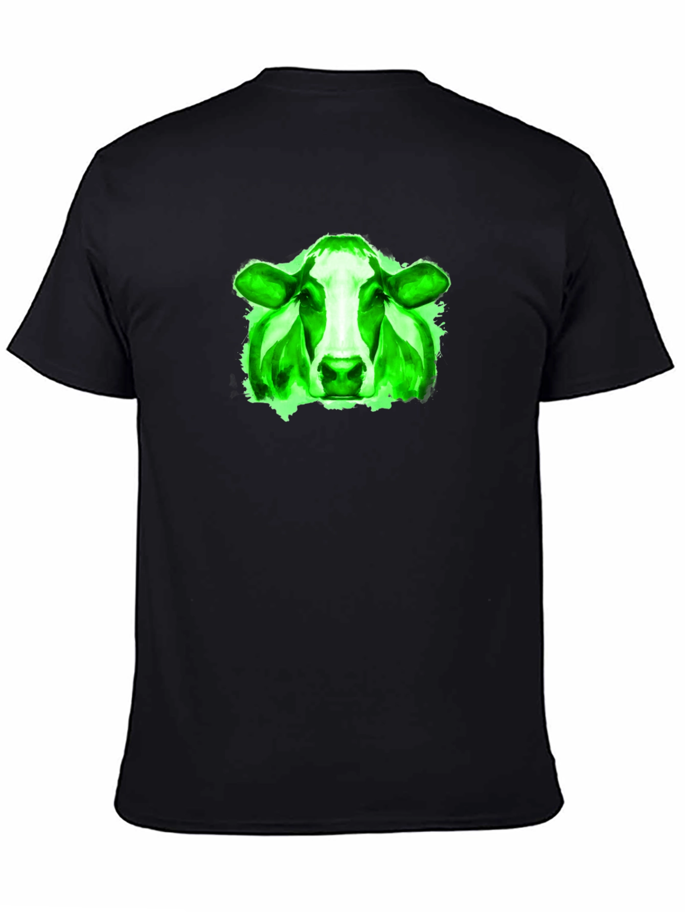 Green Cow Graphic Black T-Shirt