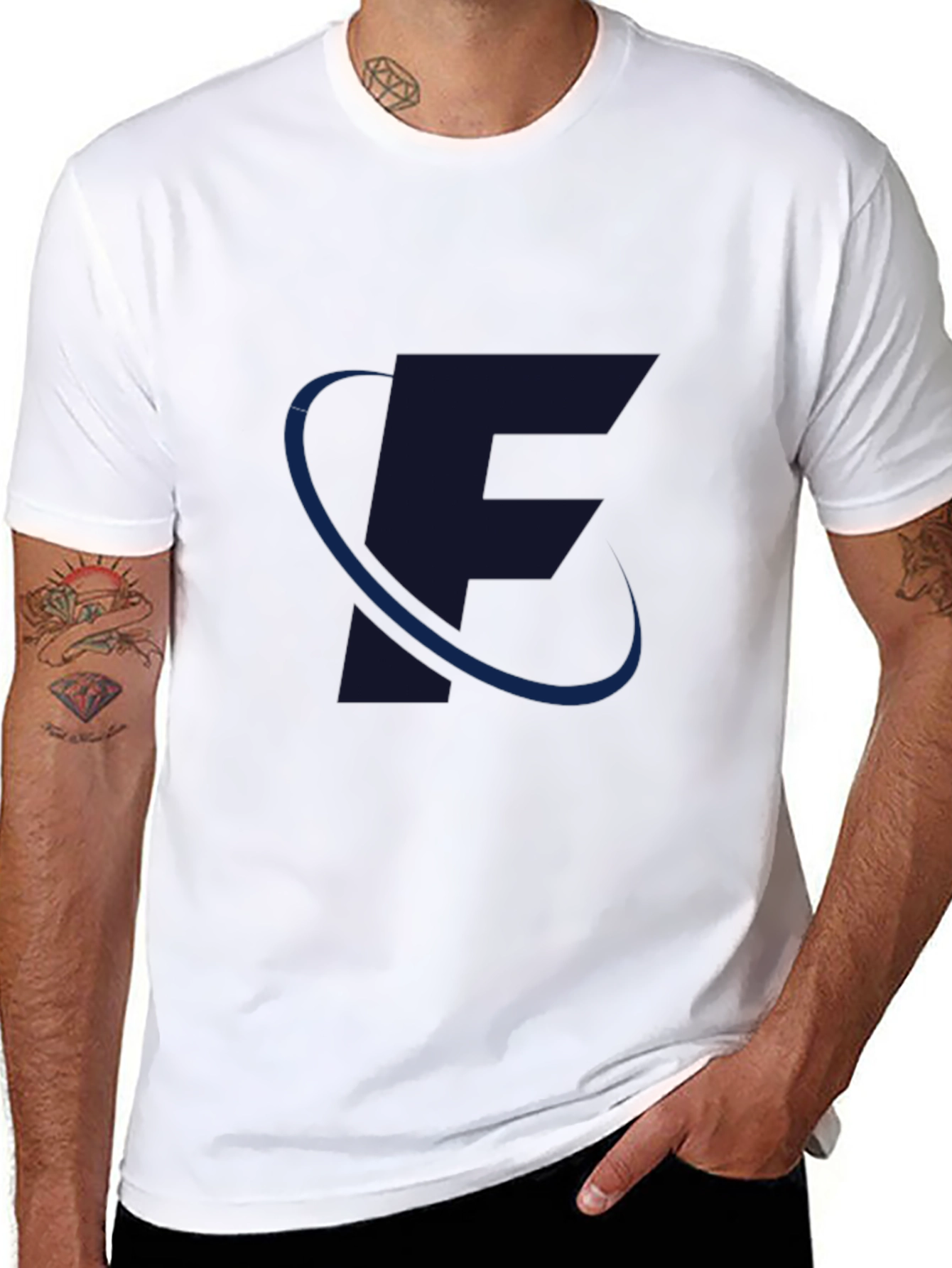 Mens Black T-Shirt with Stylish F Design