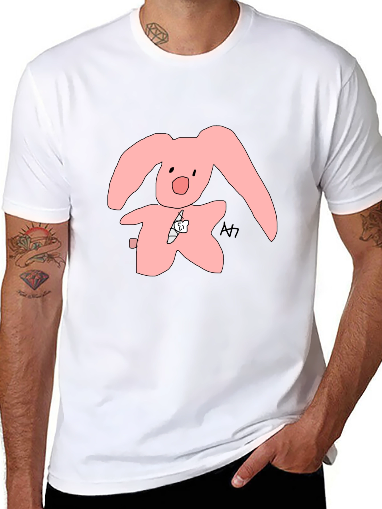 Pink Bunny Graphic Tee - Soft Cotton Blend