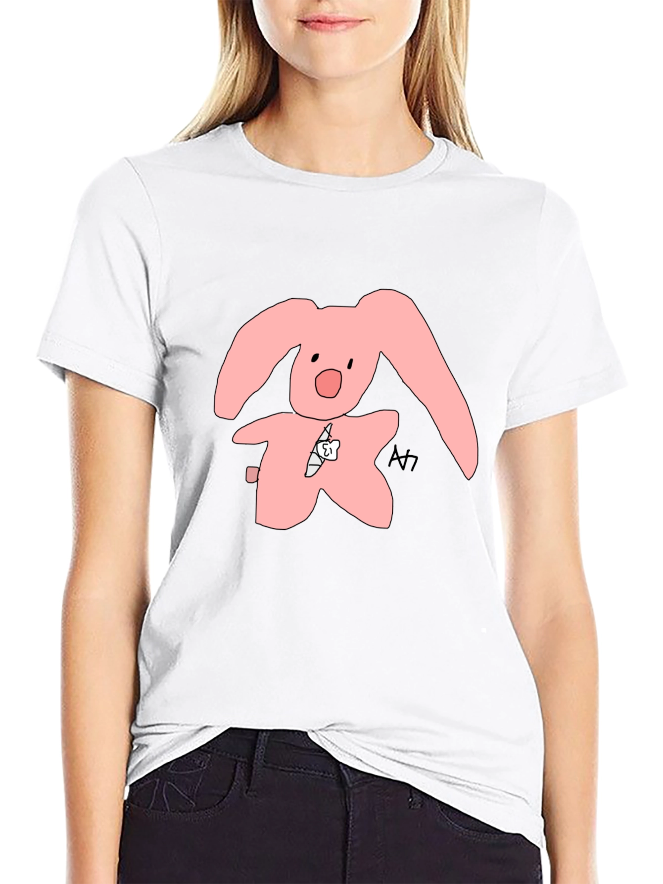 Pink Bunny Graphic Tee - Soft Cotton Blend