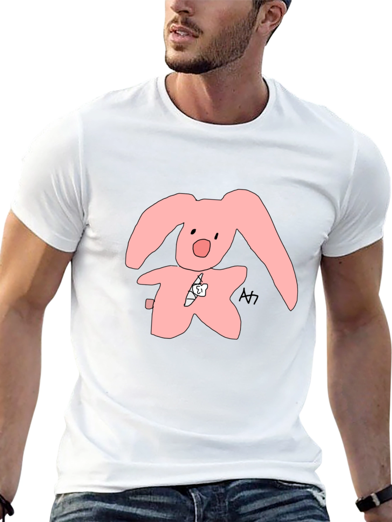 Pink Bunny Graphic Tee - Soft Cotton Blend