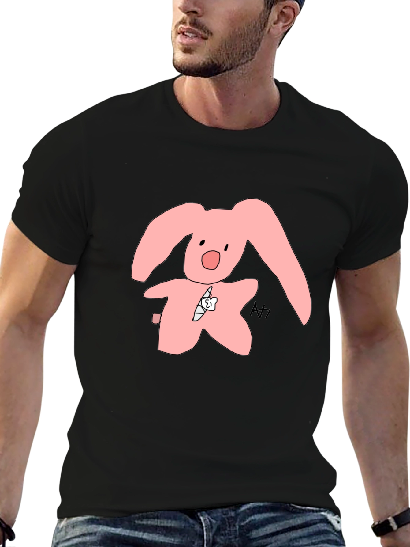 Pink Bunny Graphic Tee - Soft Cotton Blend