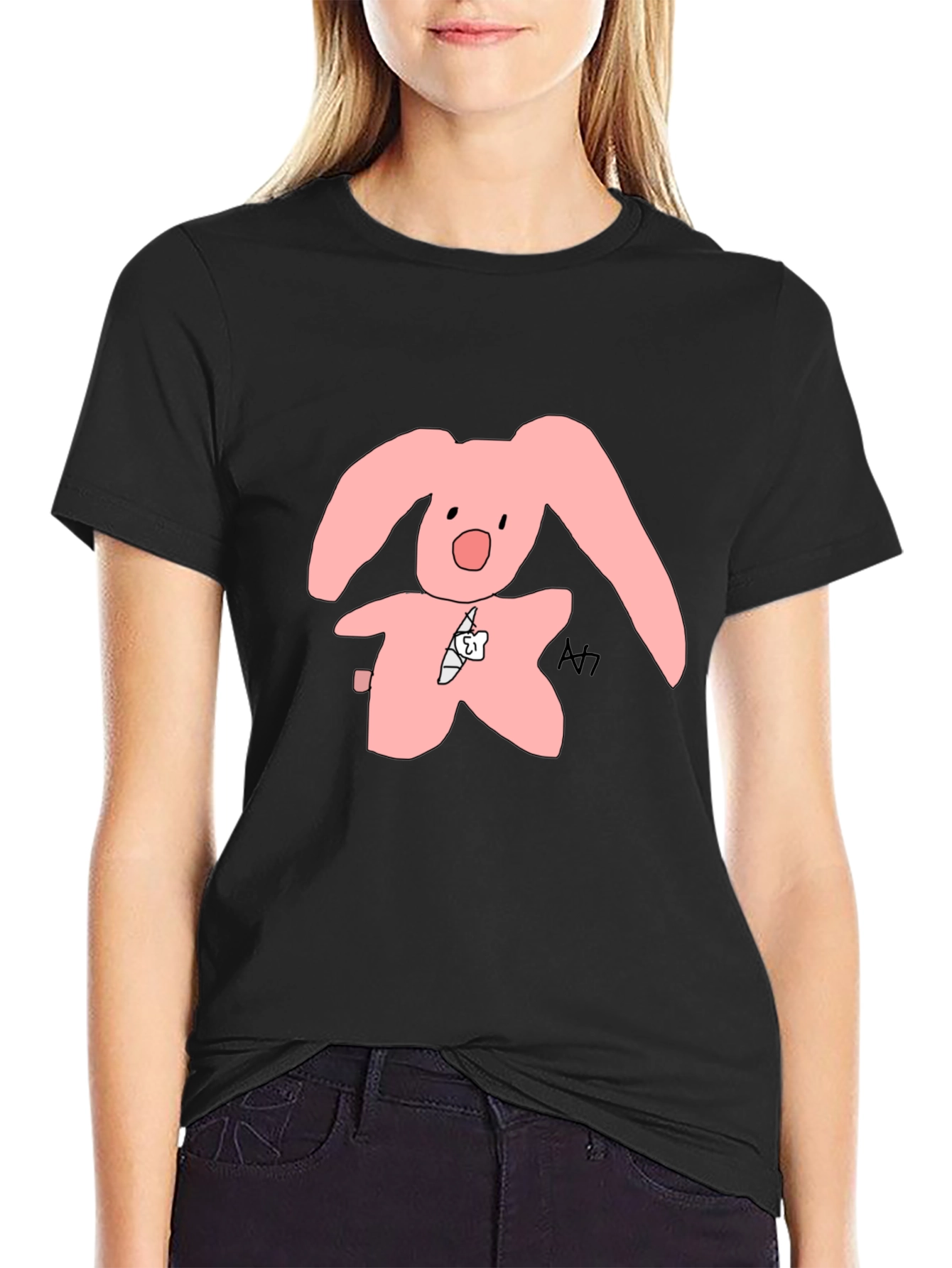 Pink Bunny Graphic Tee - Soft Cotton Blend