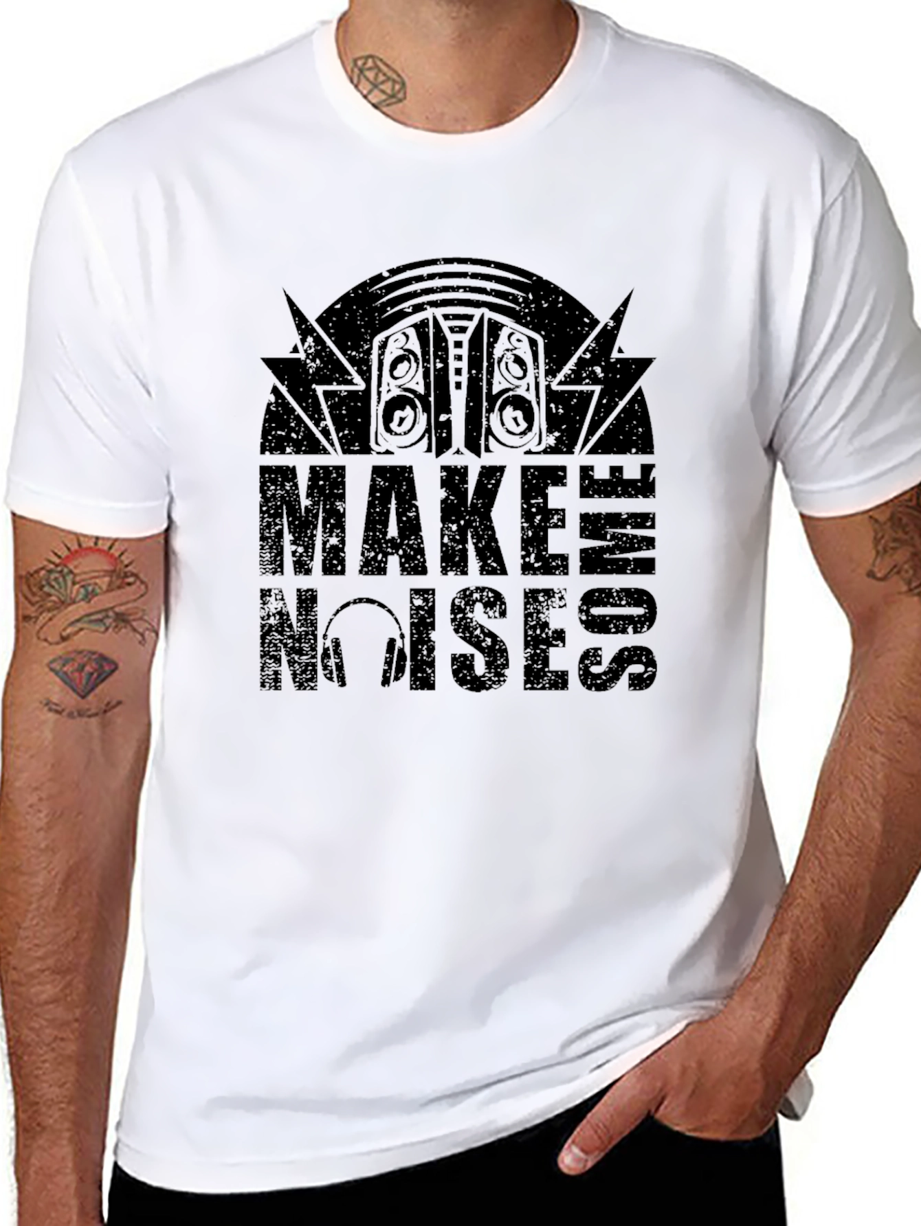Make Some Noise Graphic Tee - Black Cotton T-Shirt