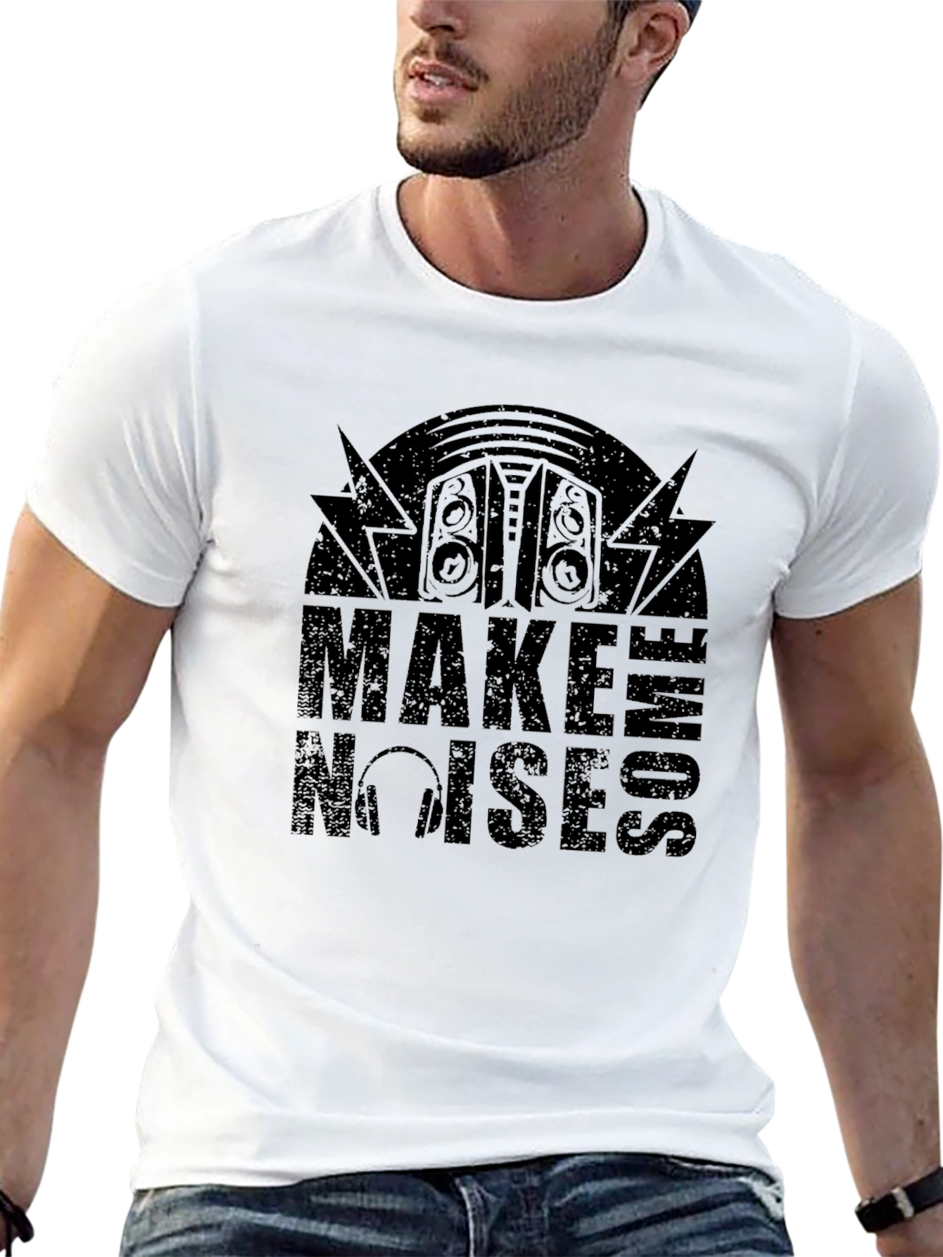 Make Some Noise Graphic Tee - Black Cotton T-Shirt