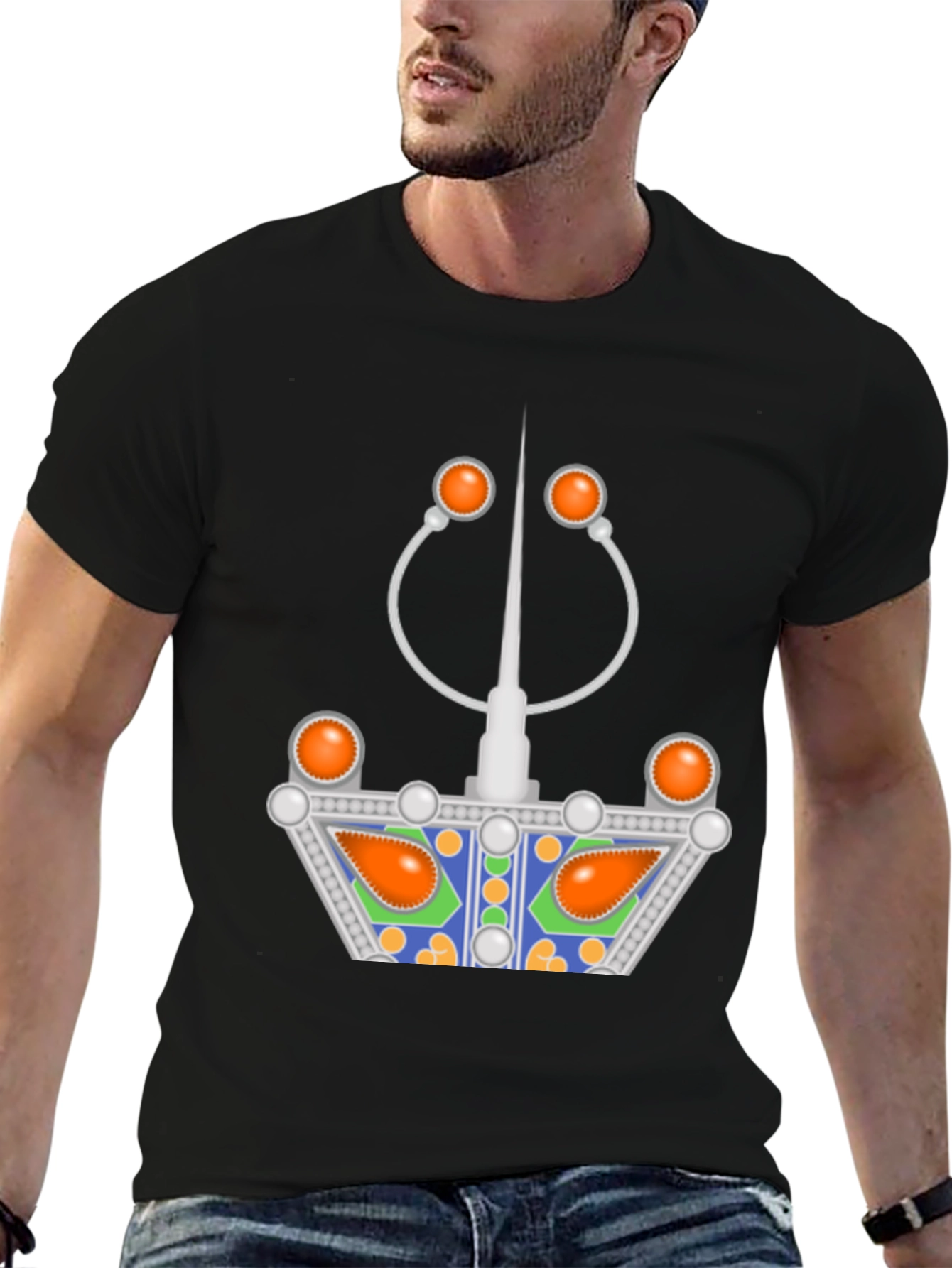 Unique Graphic Tee - Silver and Orange Design