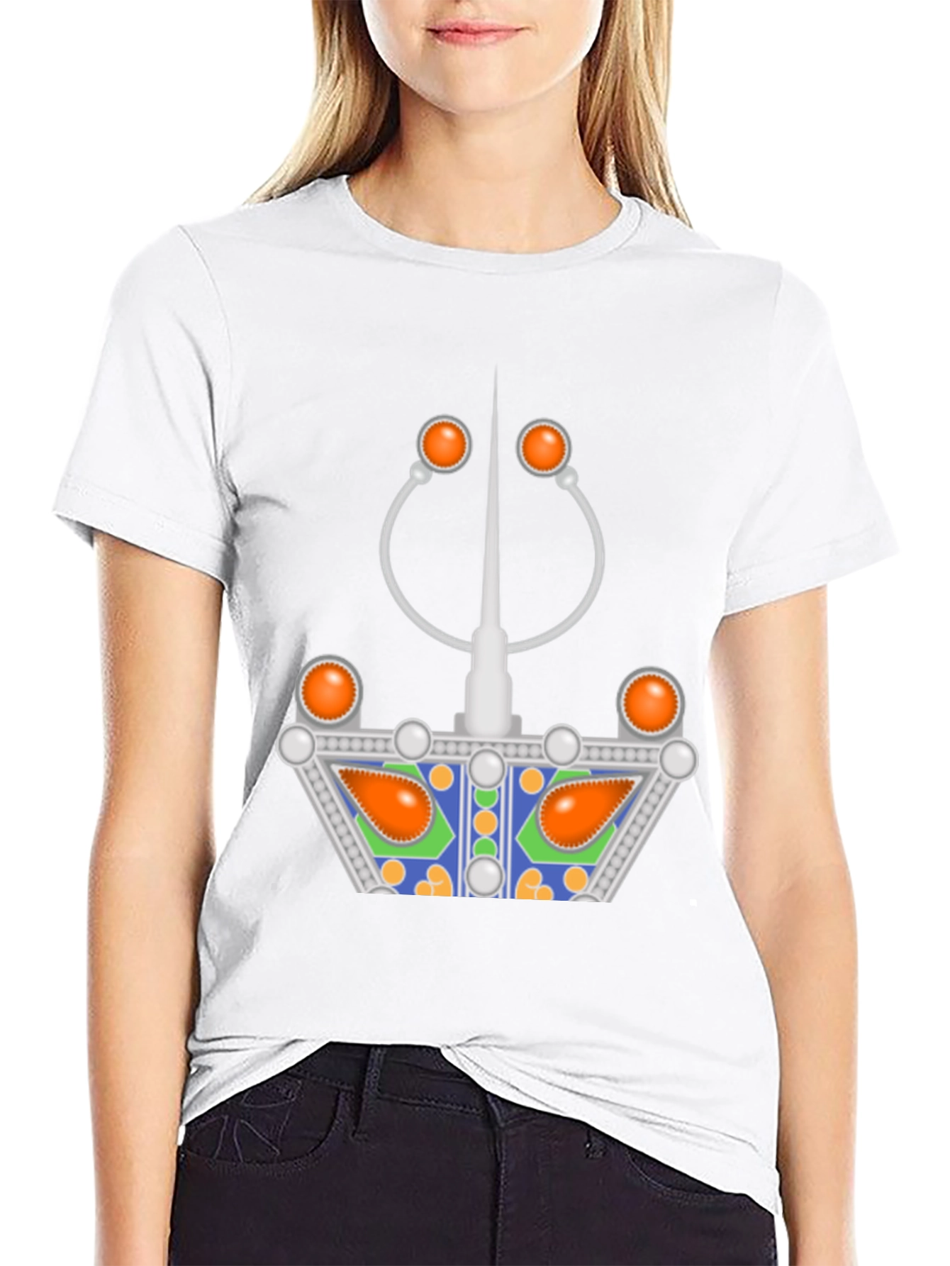 Unique Graphic Tee - Silver and Orange Design