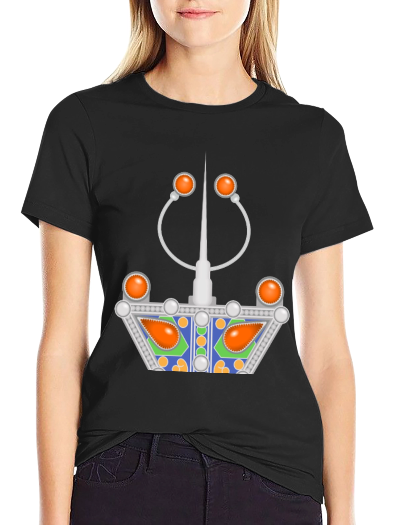 Unique Graphic Tee - Silver and Orange Design