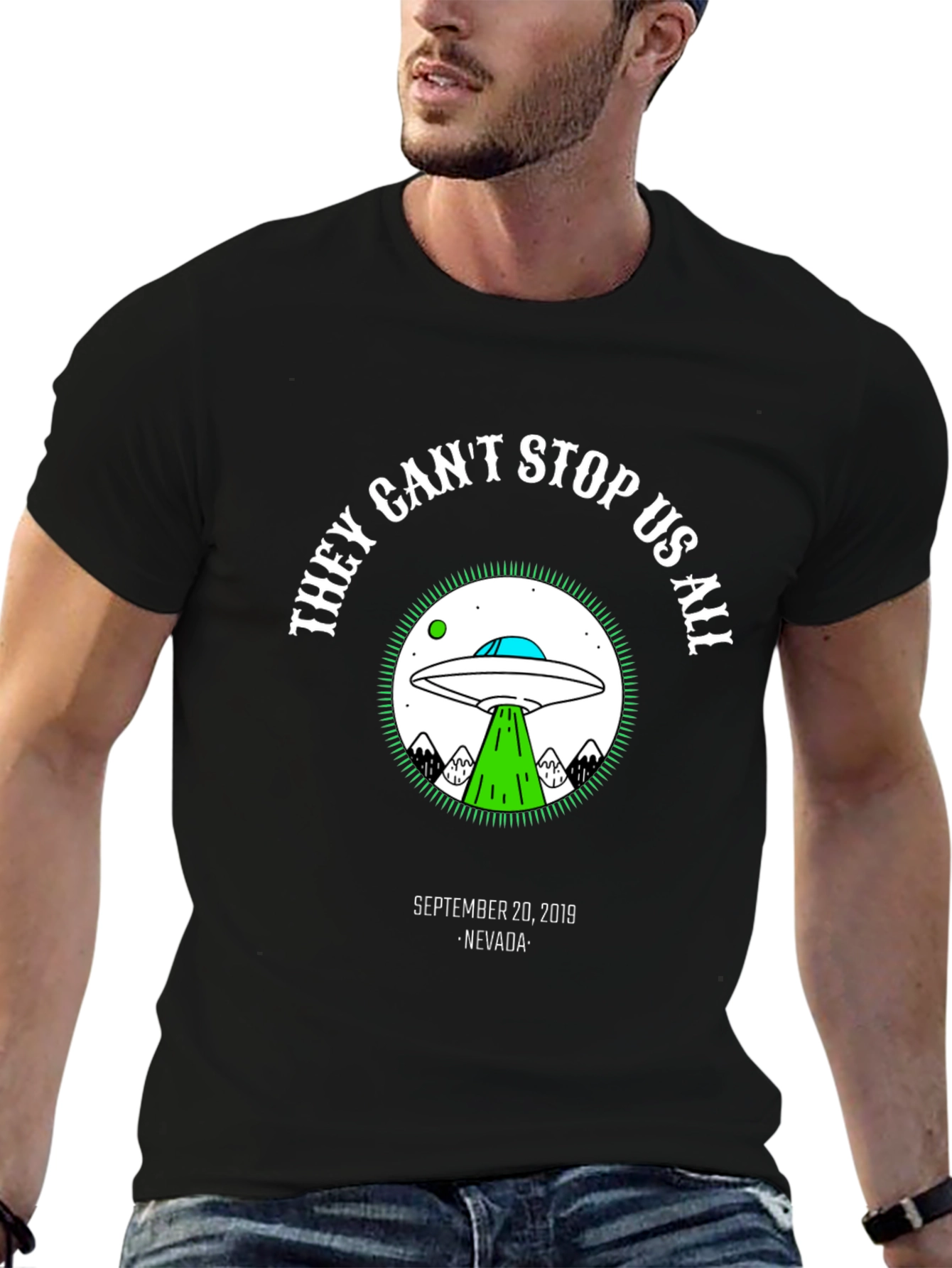 They Cant Stop Us All Alien UFO Graphic T-Shirt