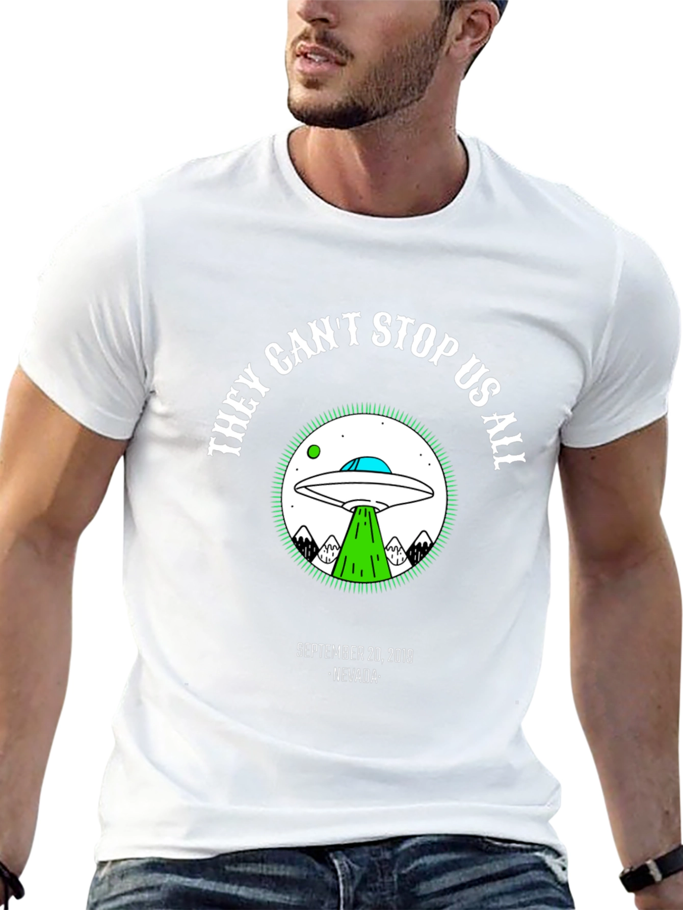 They Cant Stop Us All Alien UFO Graphic T-Shirt