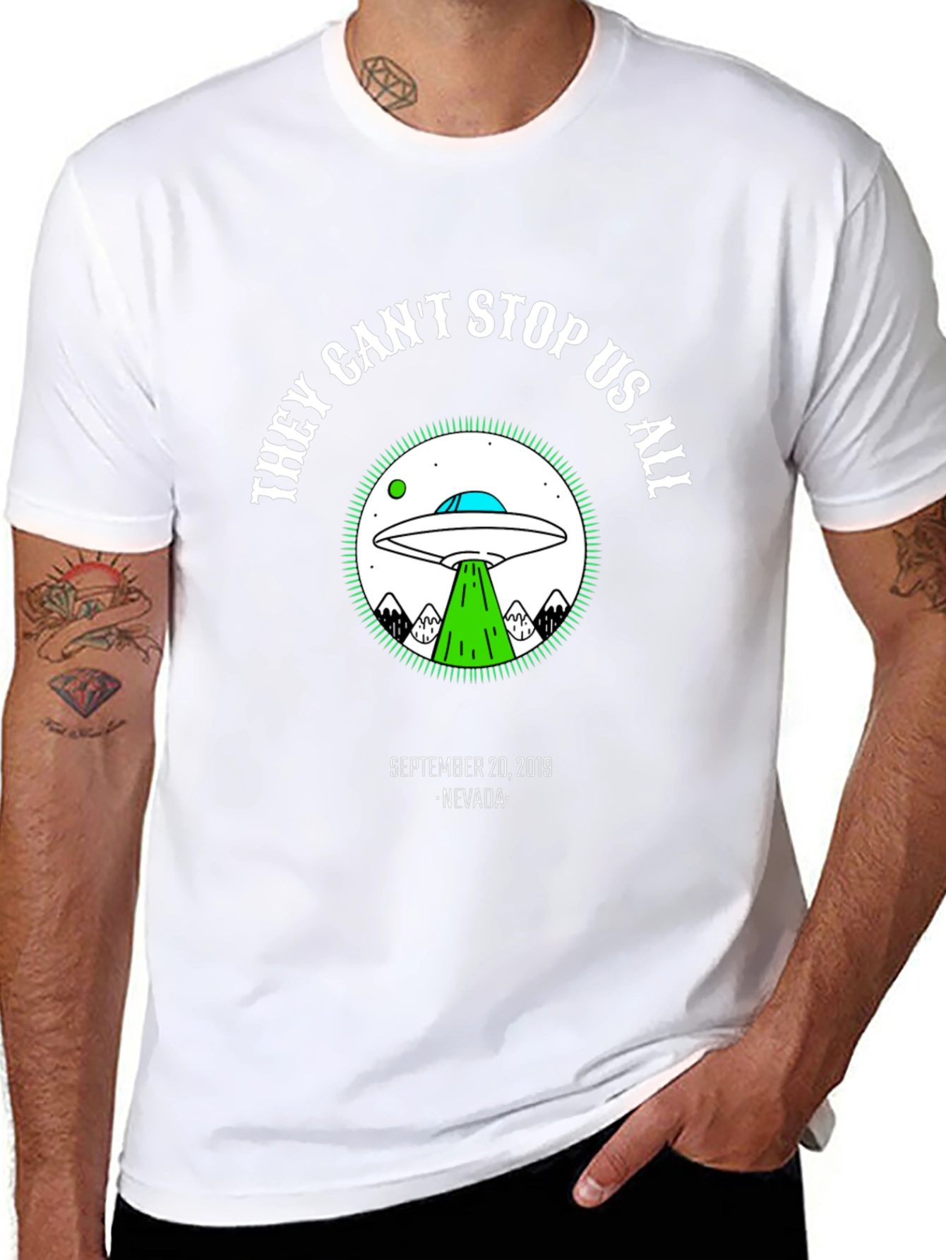 They Cant Stop Us All Alien UFO Graphic T-Shirt