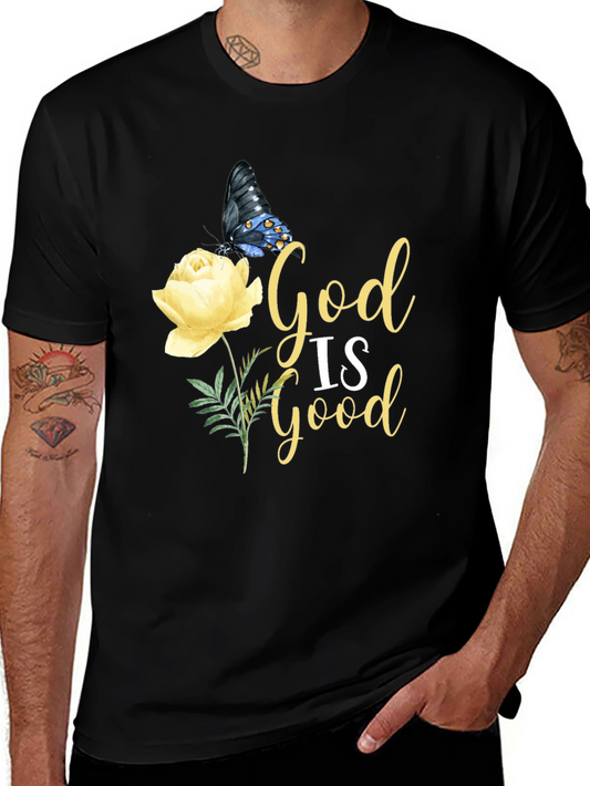 God is Good T-Shirt with Butterfly & Rose Design
