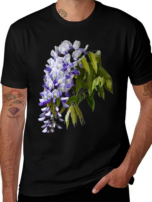Wisteria Floral Print Black T-Shirt