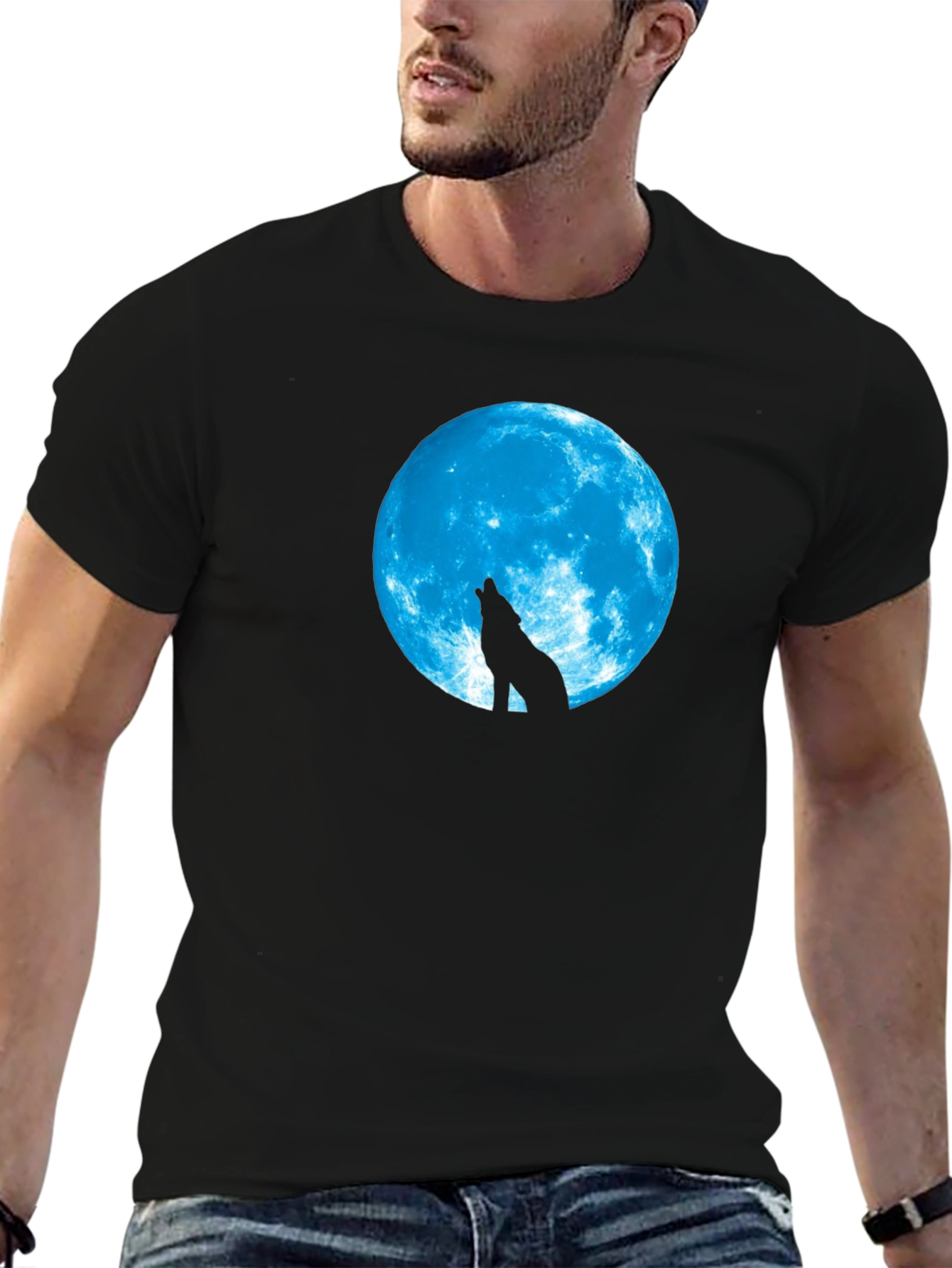Wolf Moon Graphic Tee - Black Cotton T-Shirt