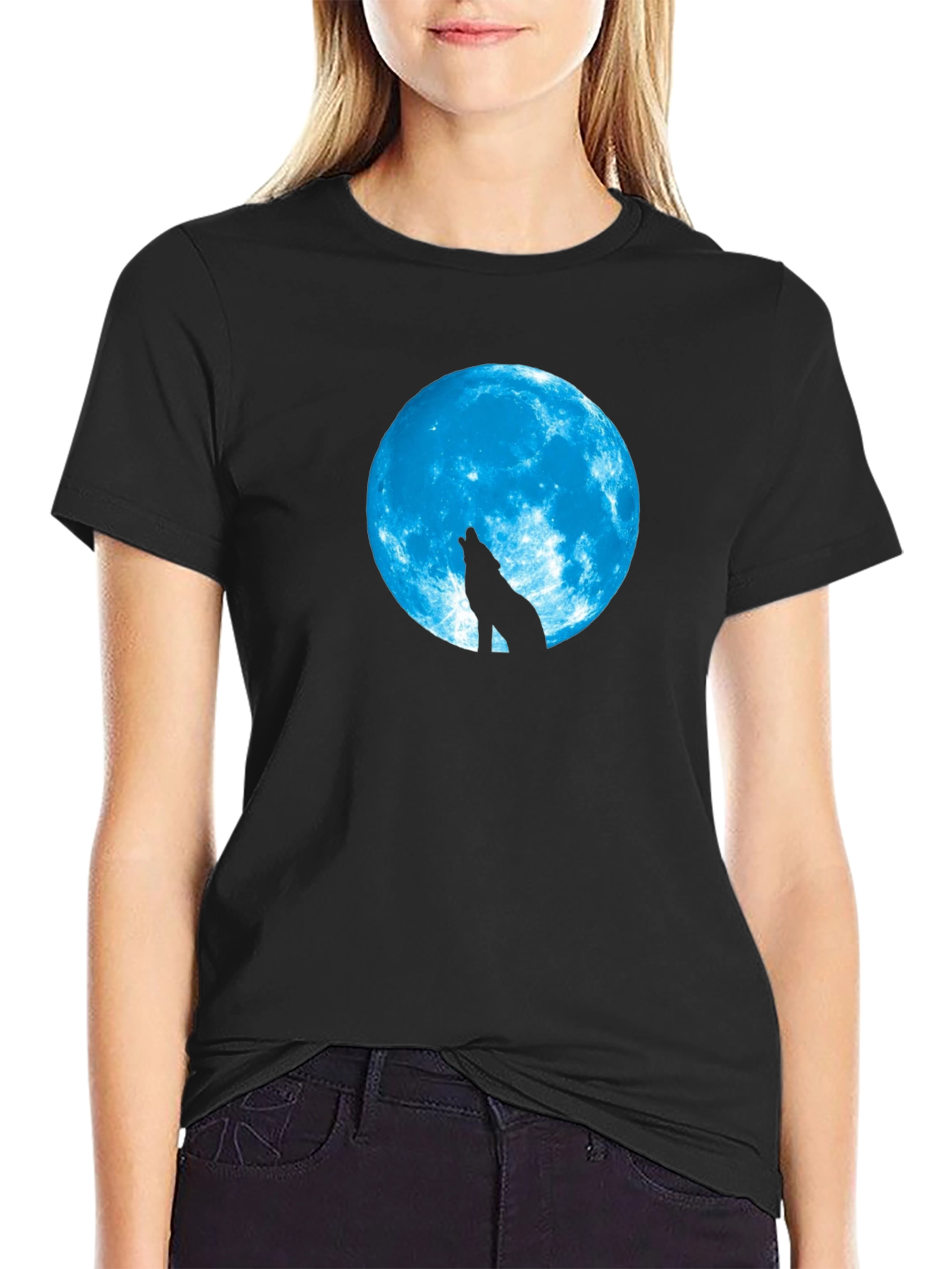 Wolf Moon Graphic Tee - Black Cotton T-Shirt