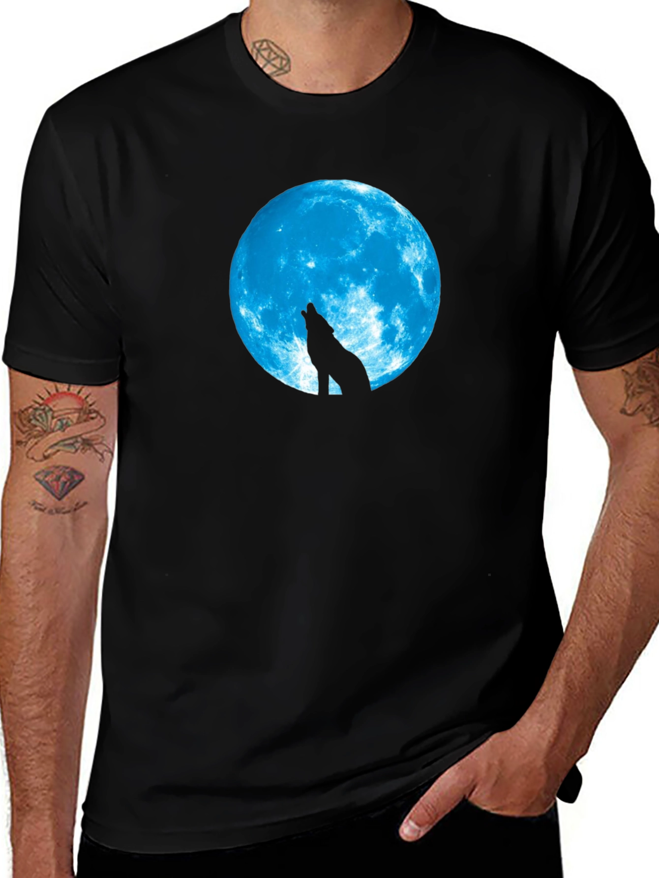 Wolf Moon Graphic Tee - Black Cotton T-Shirt