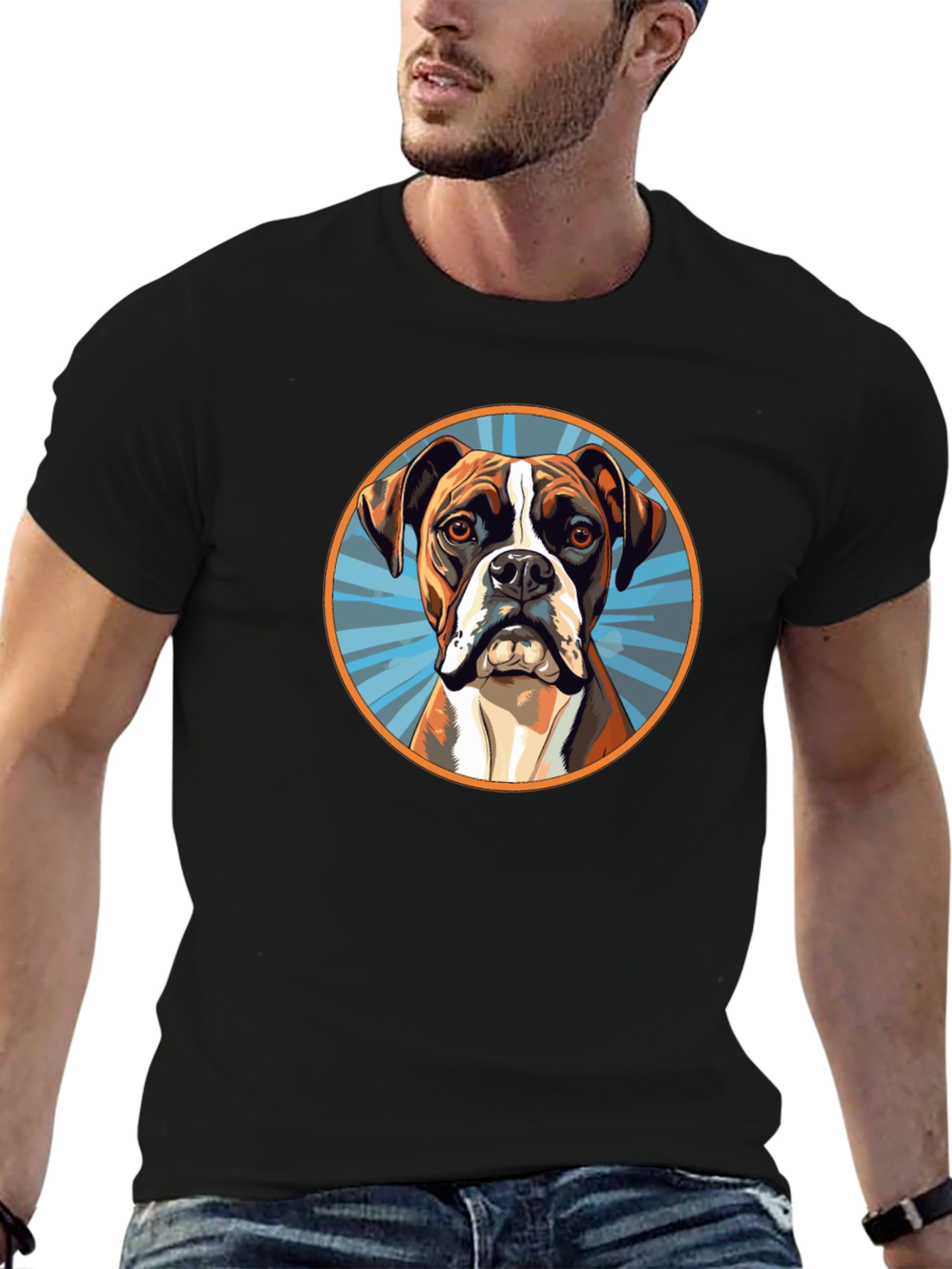Boxer Dog Graphic Tee - Black Cotton Blend