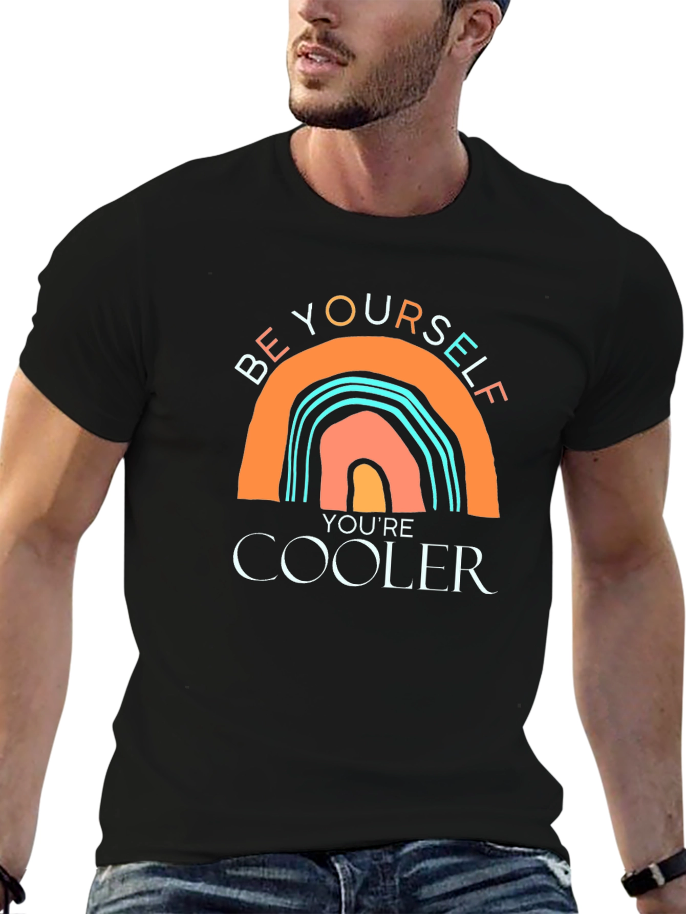 Be Yourself Rainbow Graphic Tee - Cool Casual Style