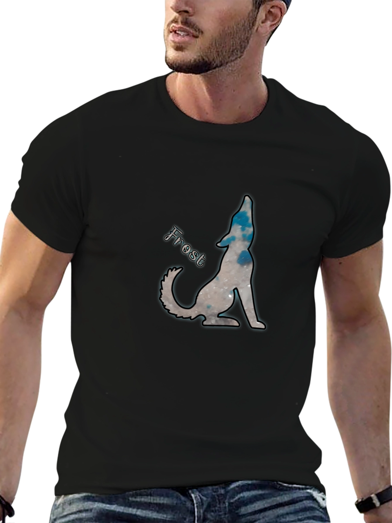 Frost Wolf Graphic Tee - Black Cotton Blend