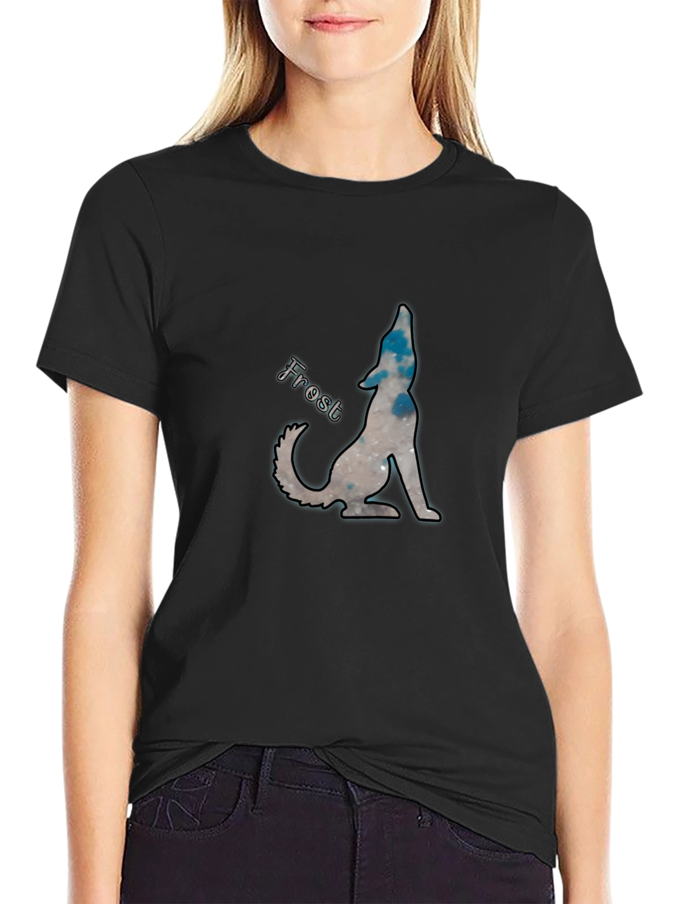 Frost Wolf Graphic Tee - Black Cotton Blend