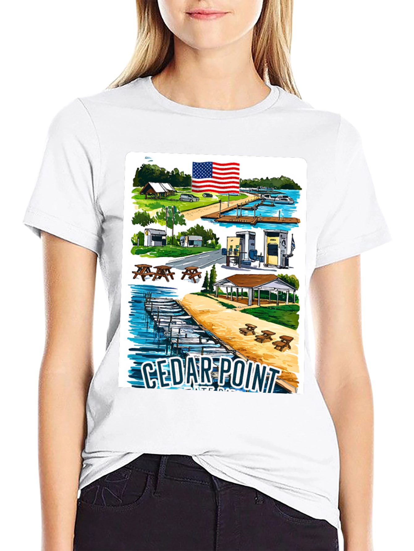 Cedar Point Retro Graphic Tee - Black Cotton Blend