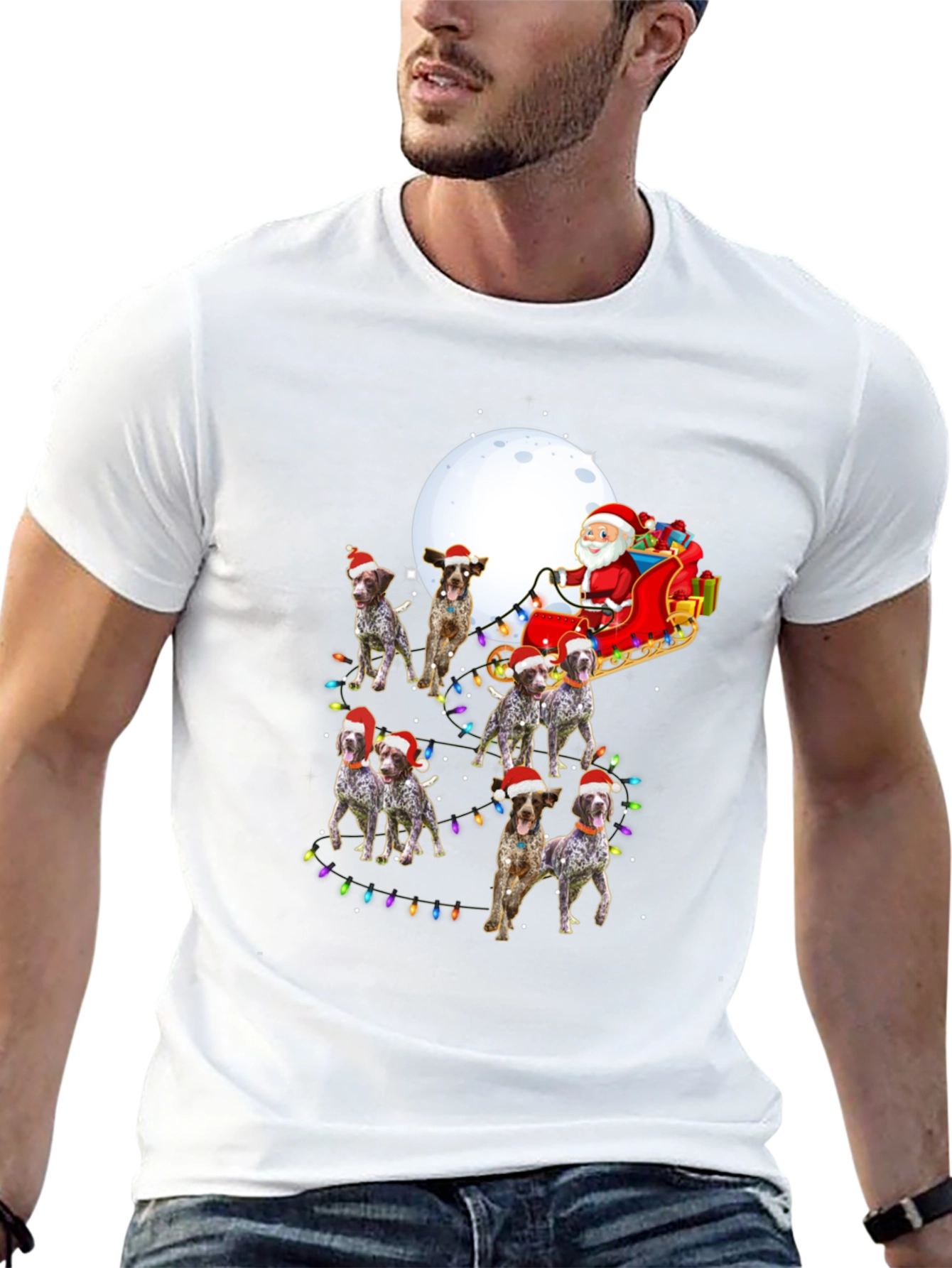 Dog Breed Christmas Santa Sleigh Unisex T-Shirt