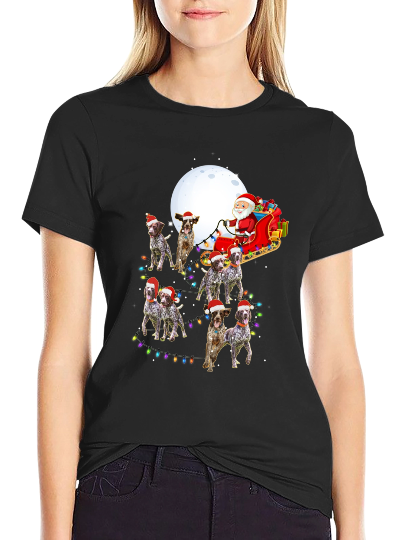 Dog Breed Christmas Santa Sleigh Unisex T-Shirt