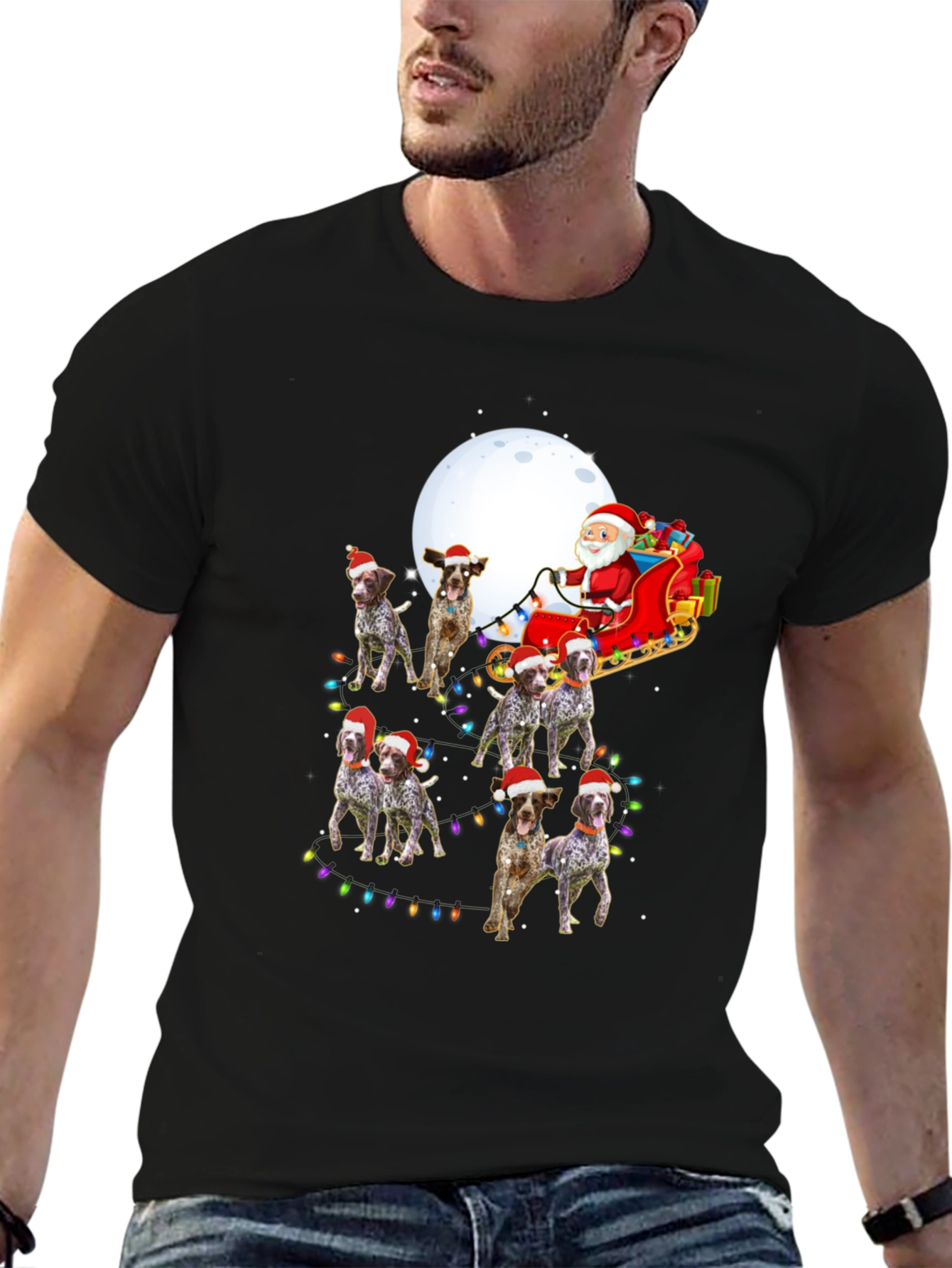 Dog Breed Christmas Santa Sleigh Unisex T-Shirt