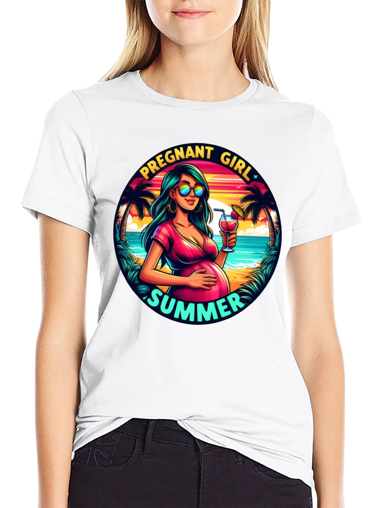 Pregnant Girl Summer Graphic T-Shirt