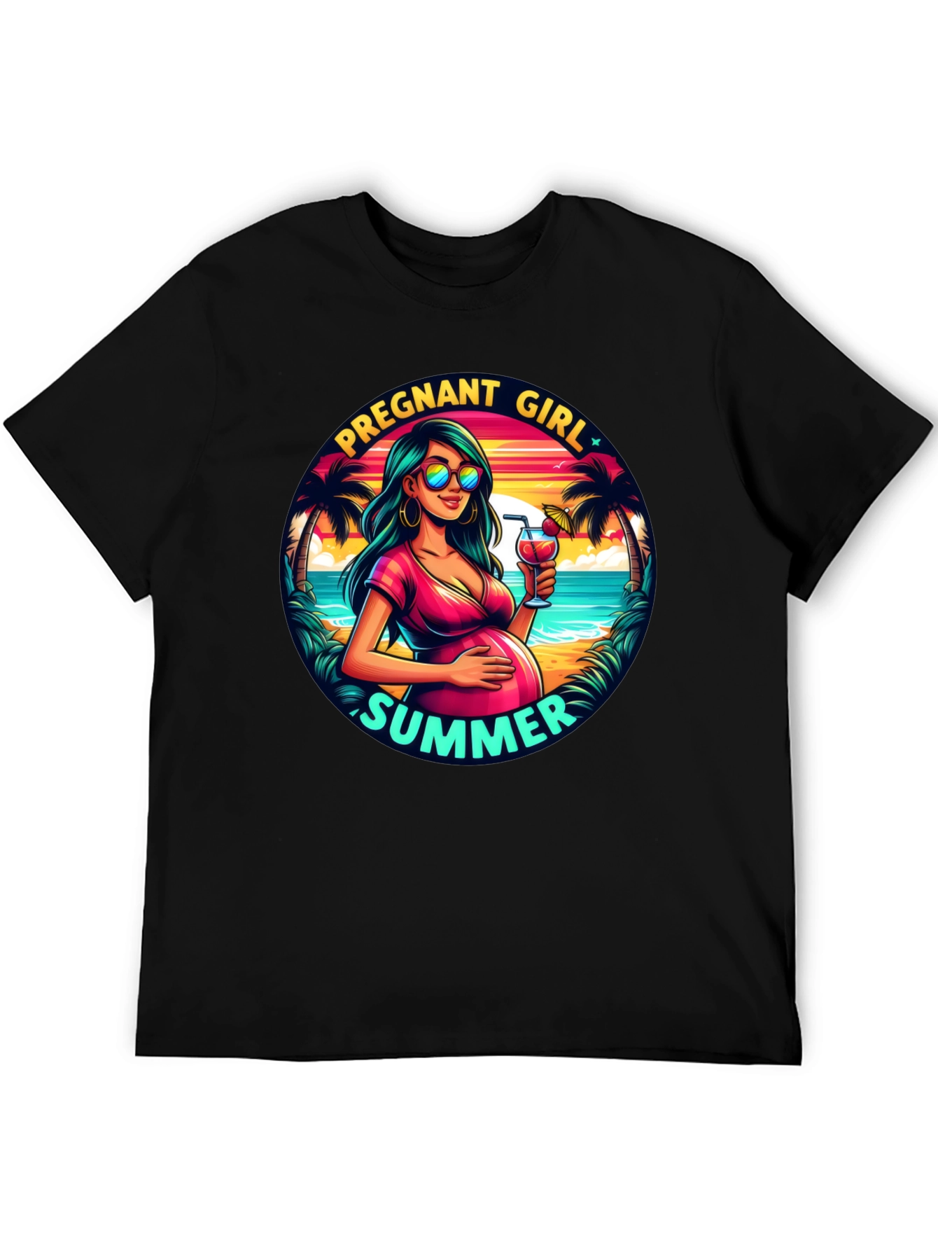 Pregnant Girl Summer Graphic T-Shirt