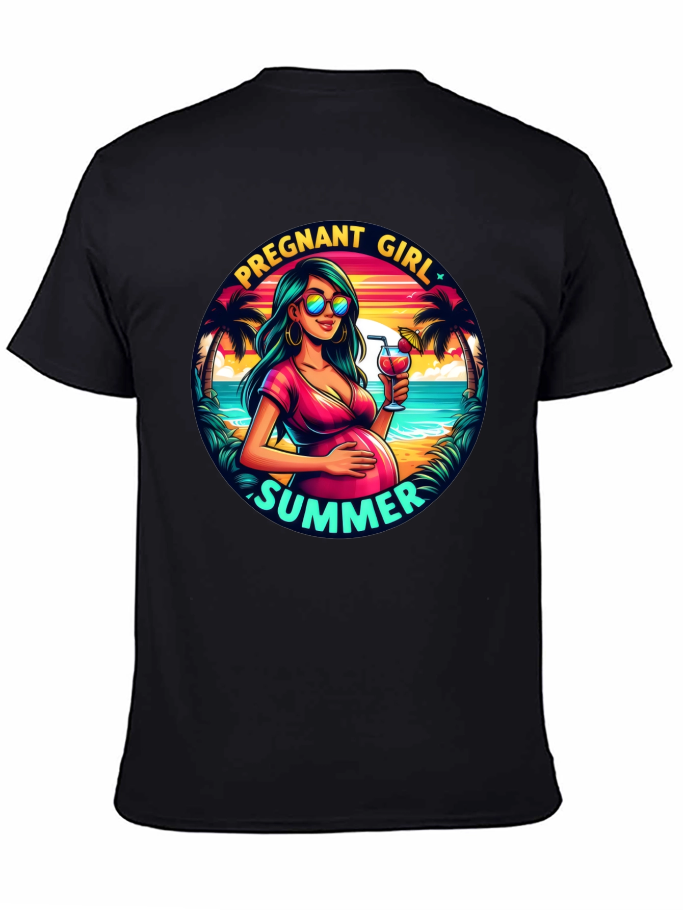 Pregnant Girl Summer Graphic T-Shirt