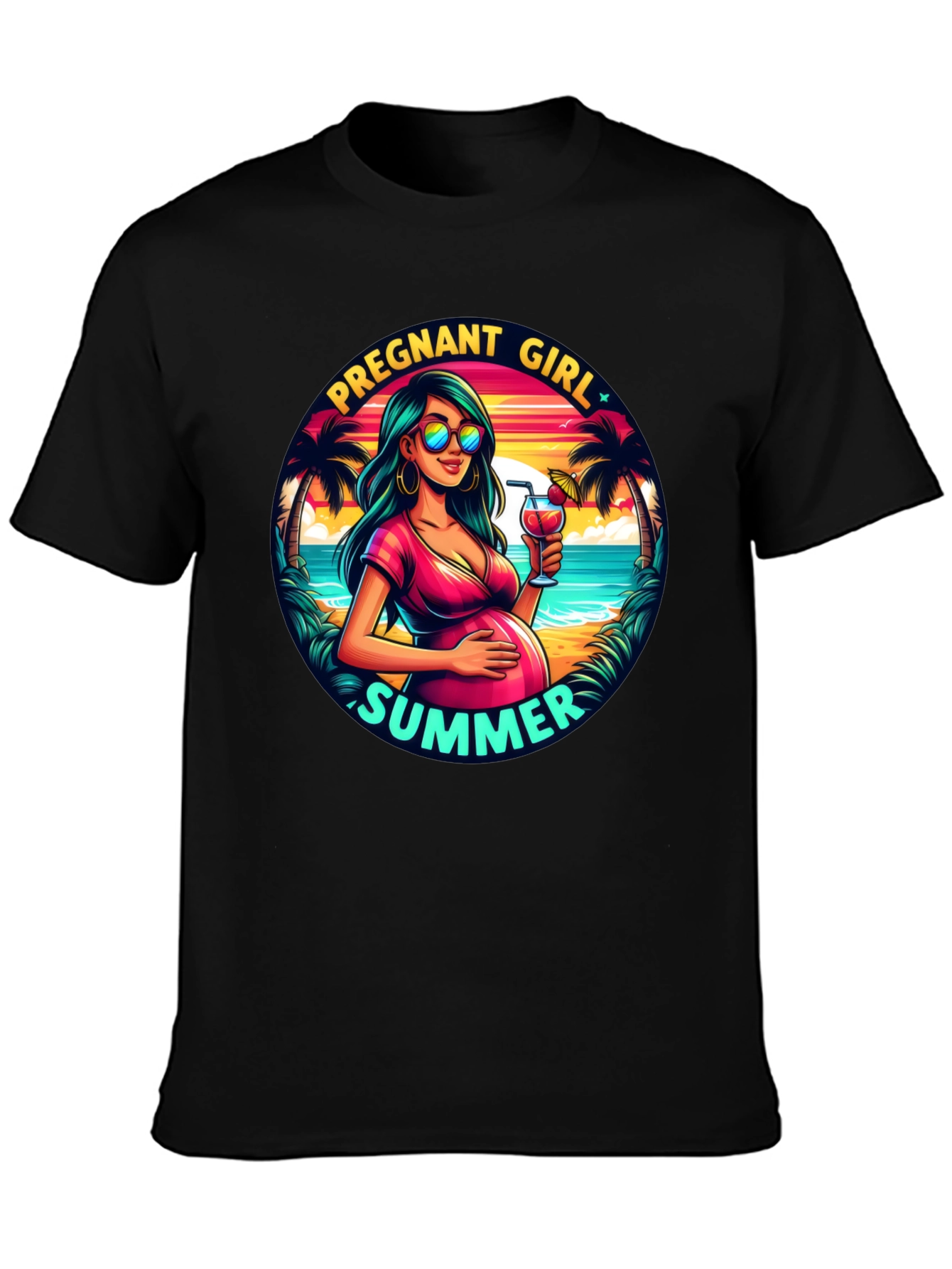 Pregnant Girl Summer Graphic T-Shirt