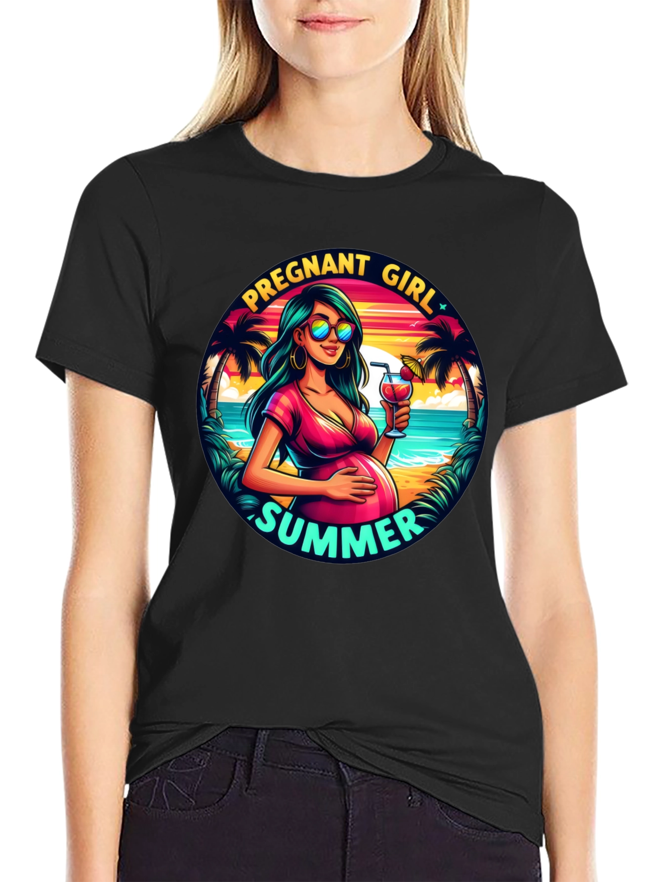 Pregnant Girl Summer Graphic T-Shirt