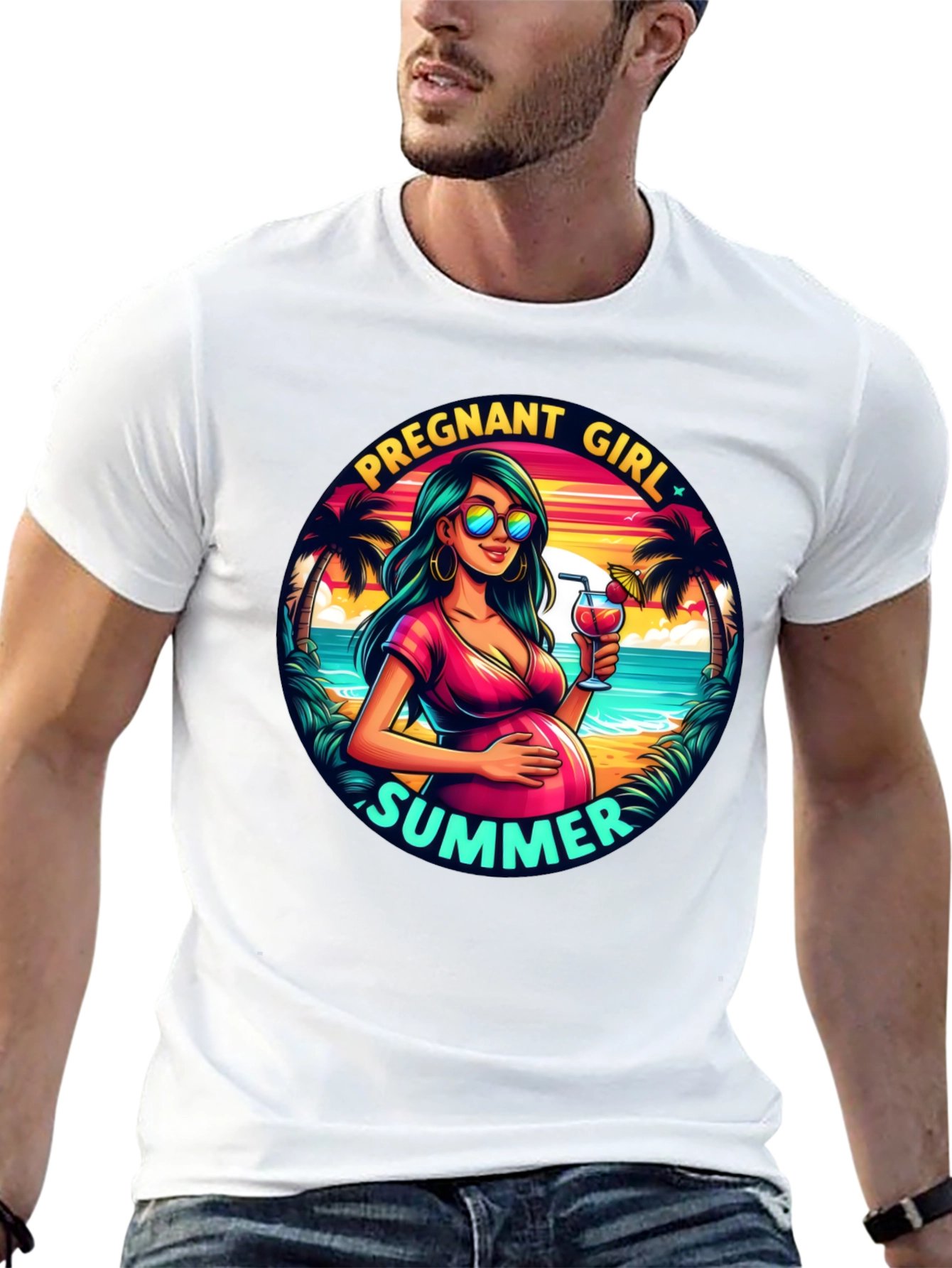 Pregnant Girl Summer Graphic T-Shirt