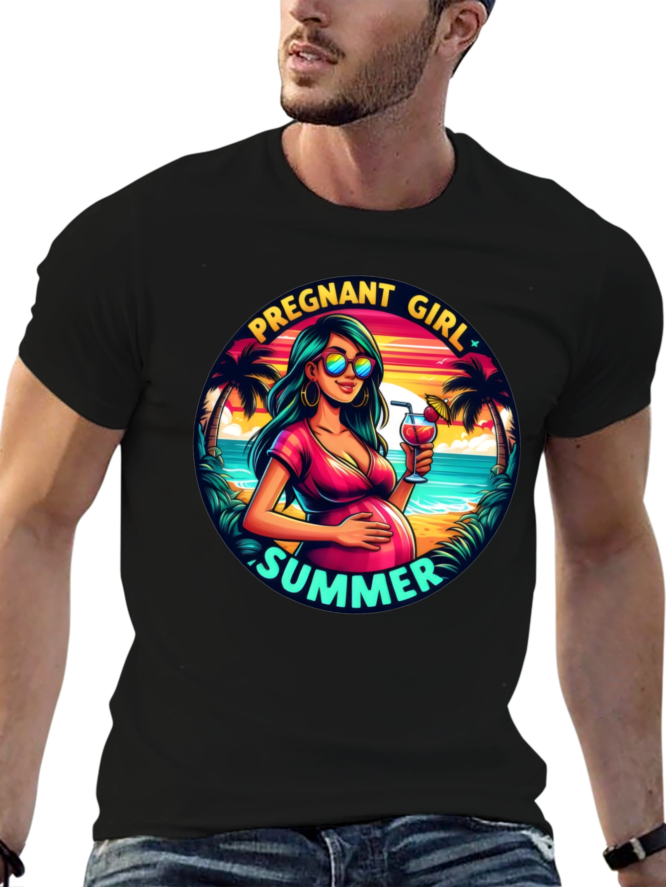 Pregnant Girl Summer Graphic T-Shirt