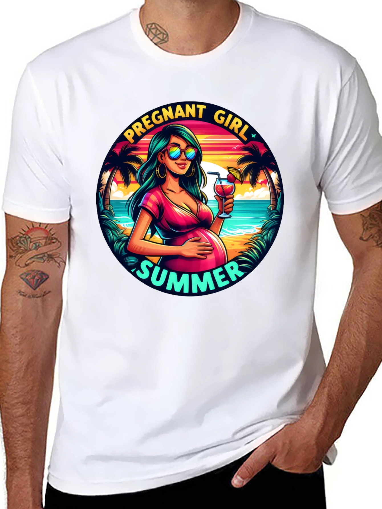 Pregnant Girl Summer Graphic T-Shirt
