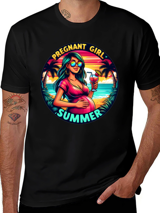 Pregnant Girl Summer Graphic T-Shirt