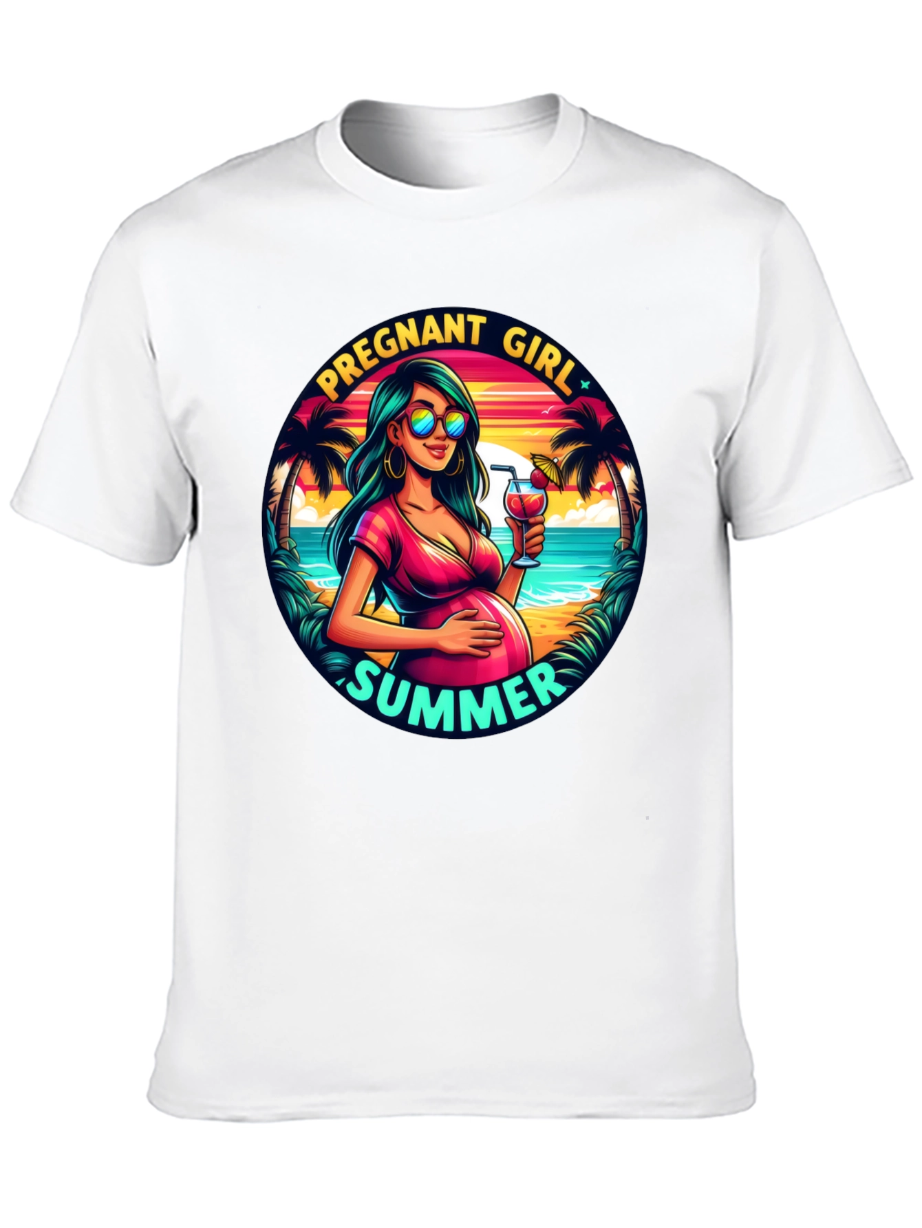 Pregnant Girl Summer Graphic T-Shirt