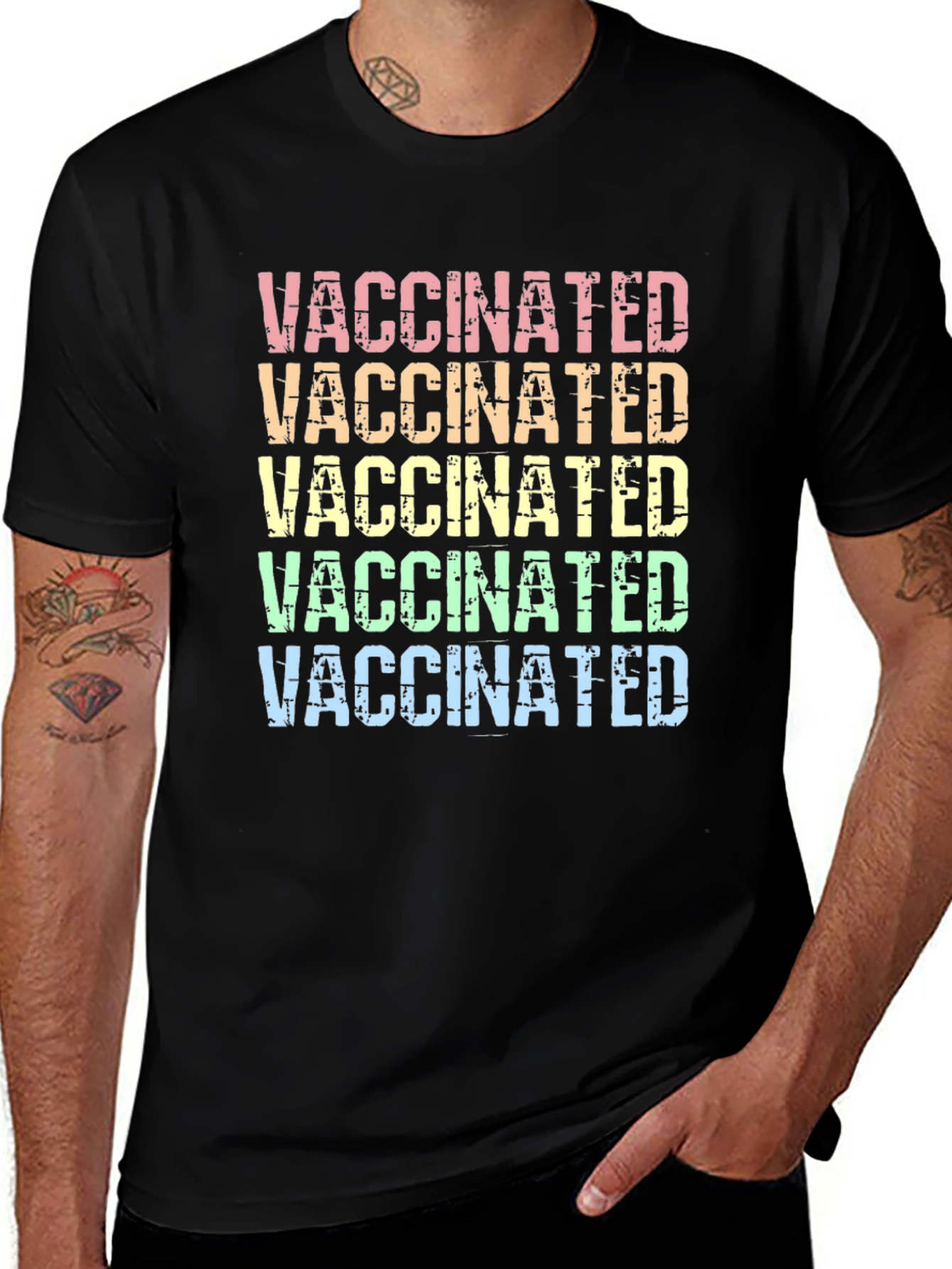 Vaccinated Rainbow Graphic T-Shirt Trendy Style