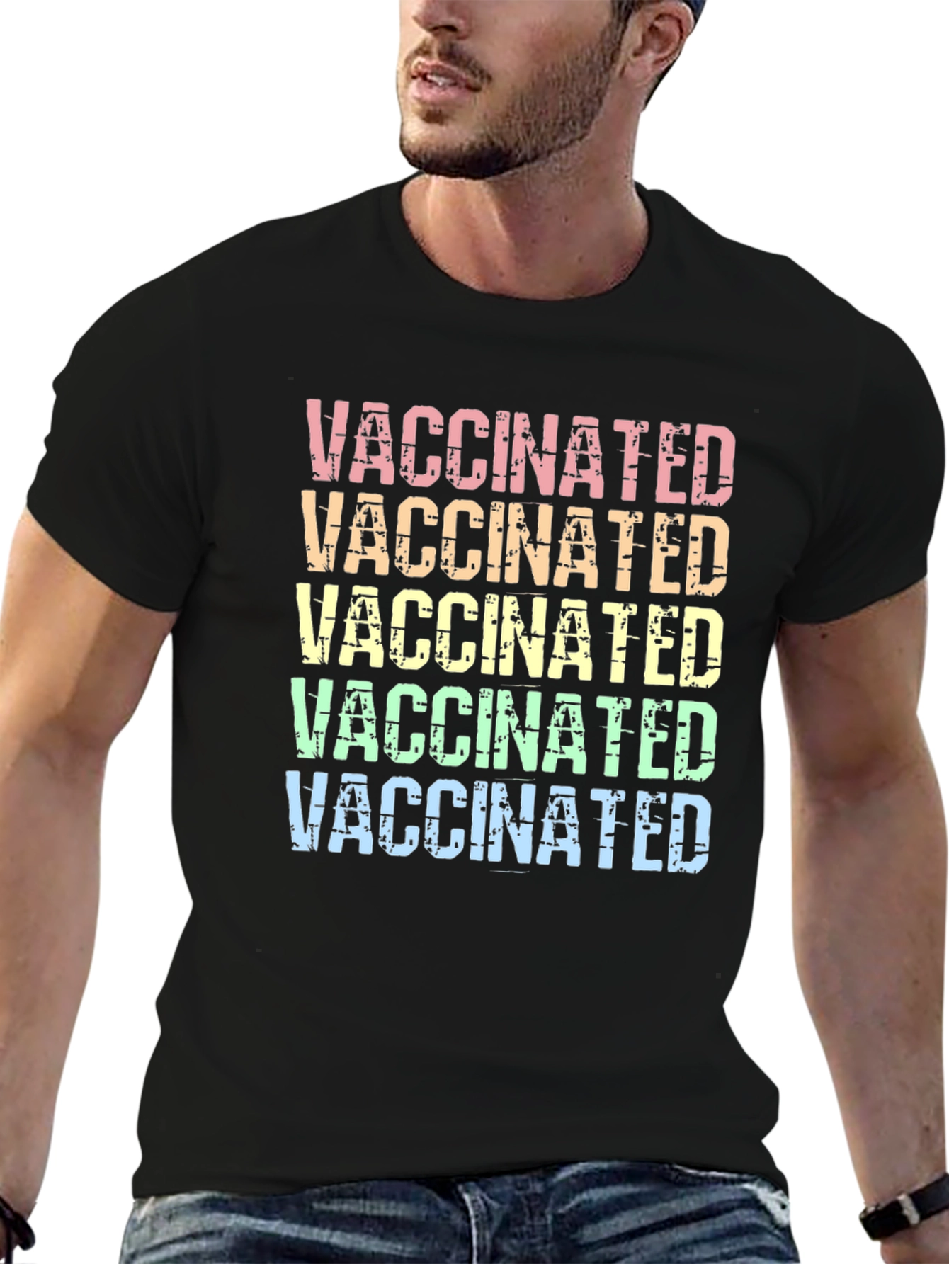 Vaccinated Rainbow Graphic T-Shirt Trendy Style