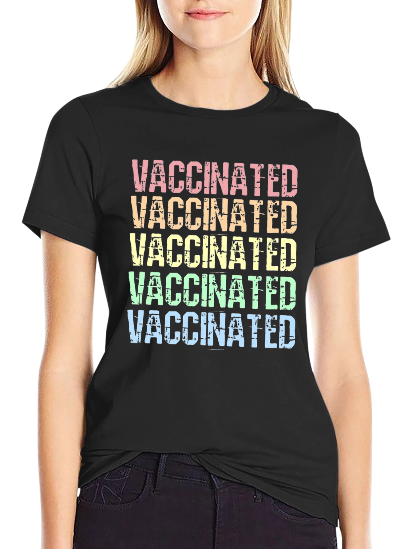 Vaccinated Rainbow Graphic T-Shirt Trendy Style