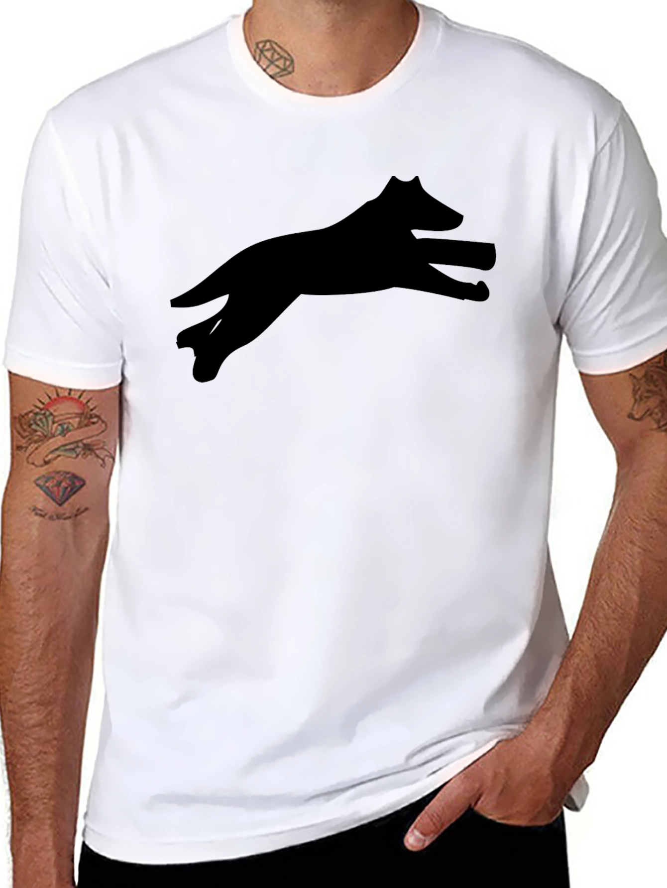 Black Wolf Silhouette Tee - Classic Crew Neck T-Shirt
